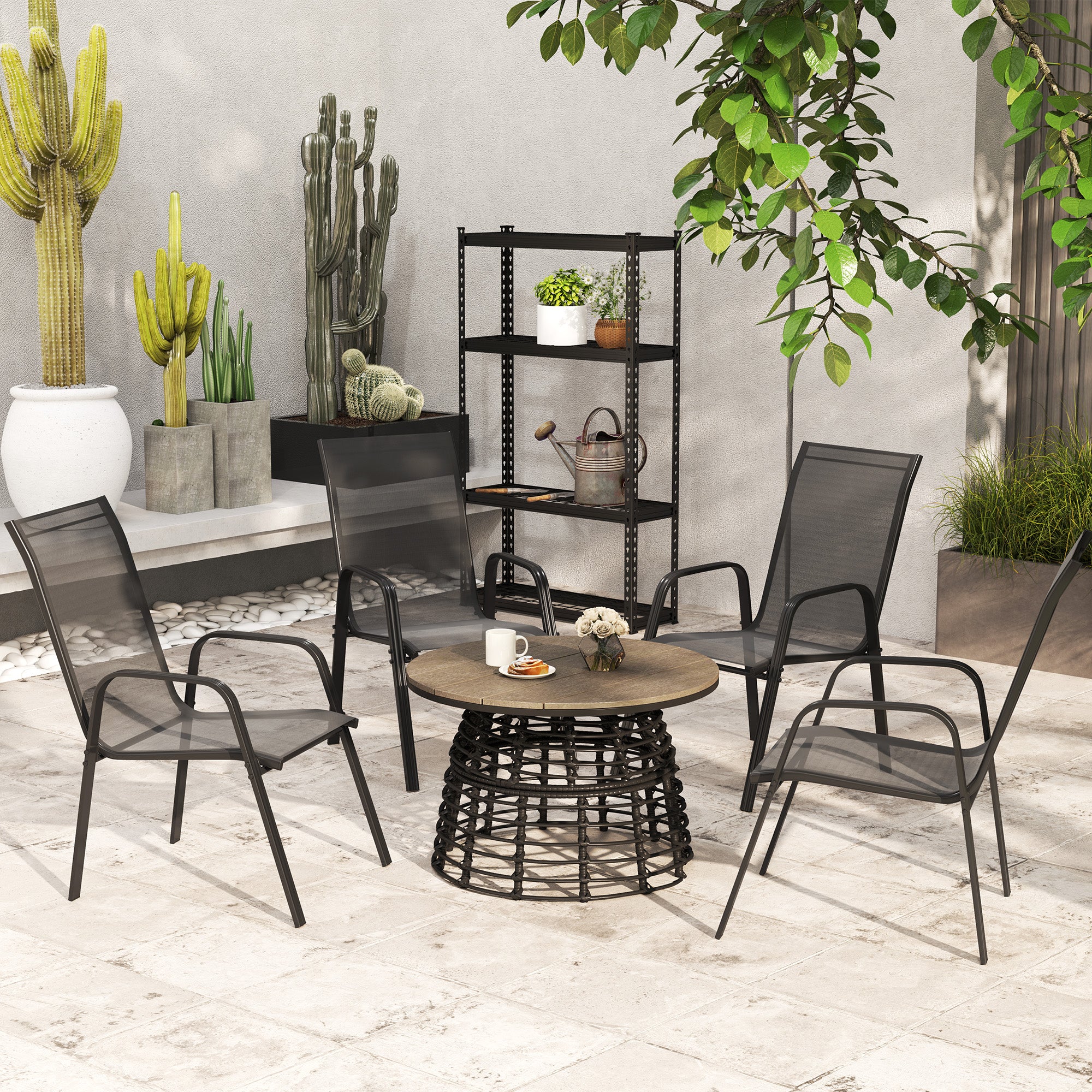 Outsunny Set of 4 Garden Dining Chair Set Outdoor w/ High Back Armrest Black - Image 8