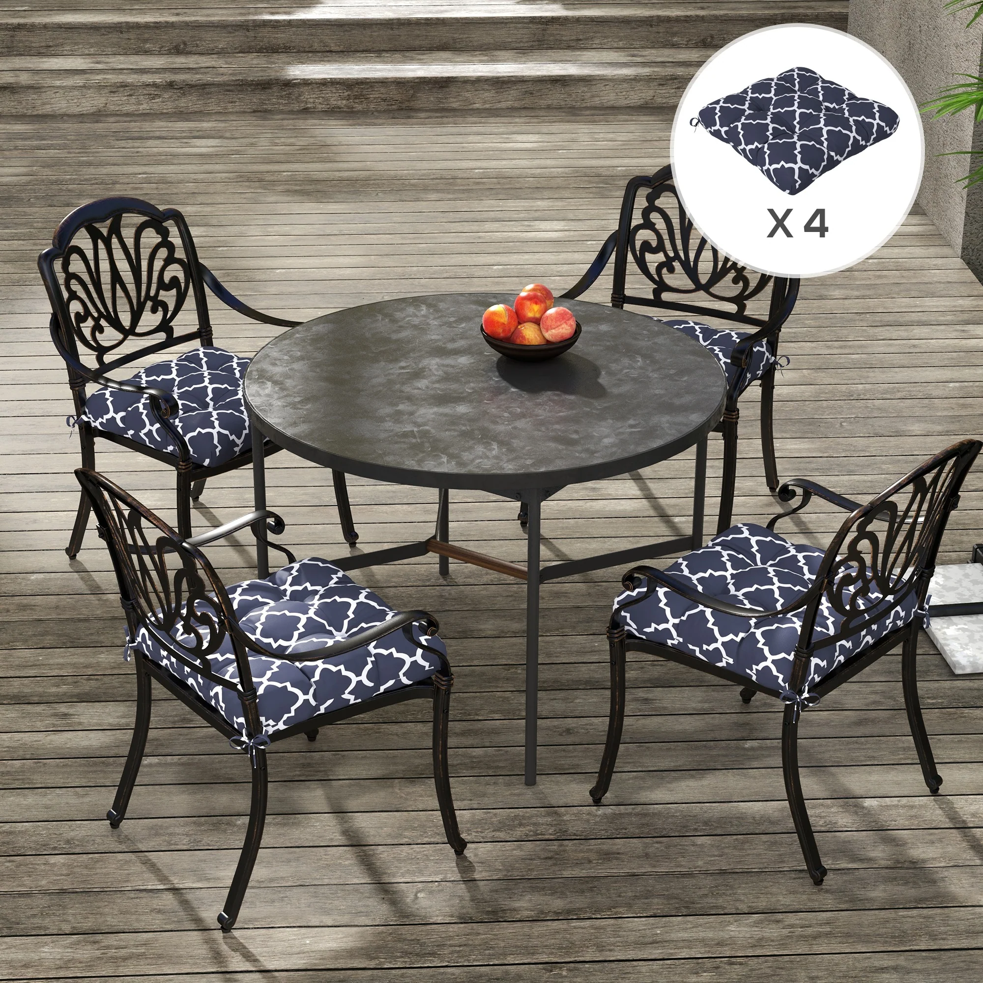 Outsunny Set of 4 Outdoor Seat Cushion with Ties, for Garden Furniture, Grey - Image 10