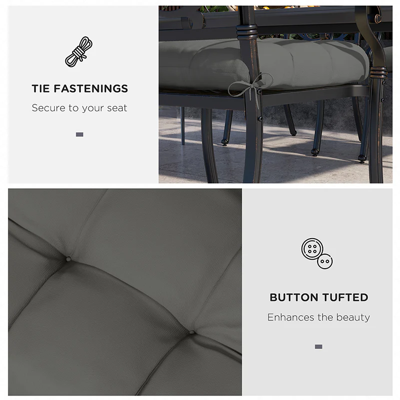 Outsunny Set of 4 Outdoor Seat Cushion with Ties, for Garden Furniture, Grey - Image 4