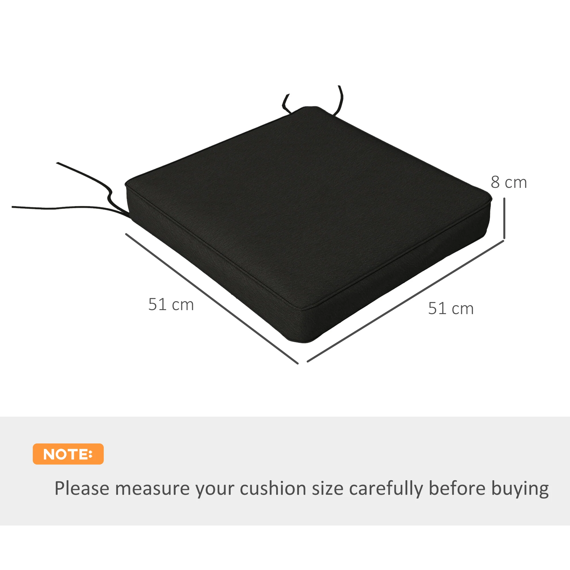 Outsunny Set of 4 Outdoor Seat Cushion with Ties, for Patio Furniture, Black - Image 5