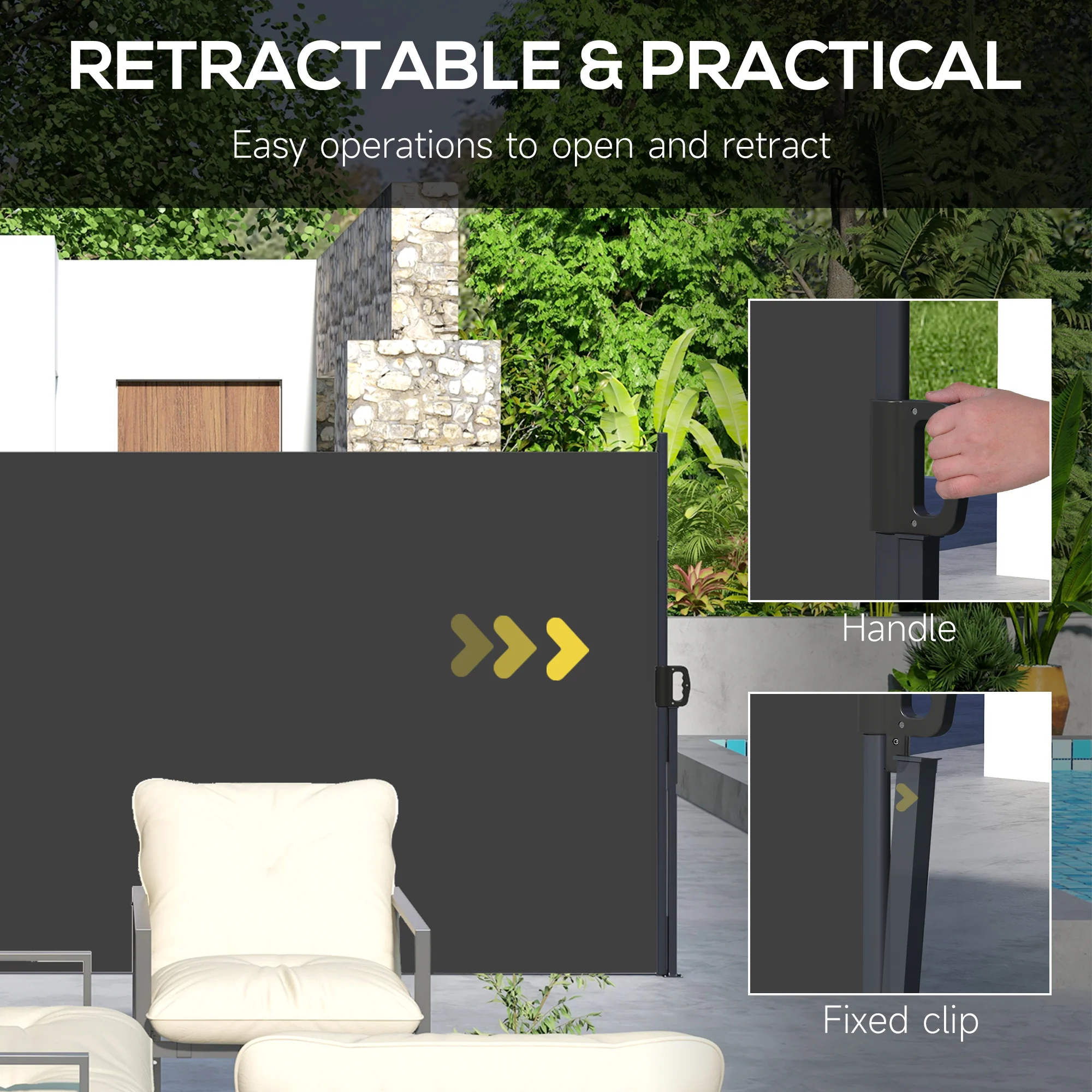 Outsunny Side Awning Retractable, Privacy Screen, 400x160cm - Image 4