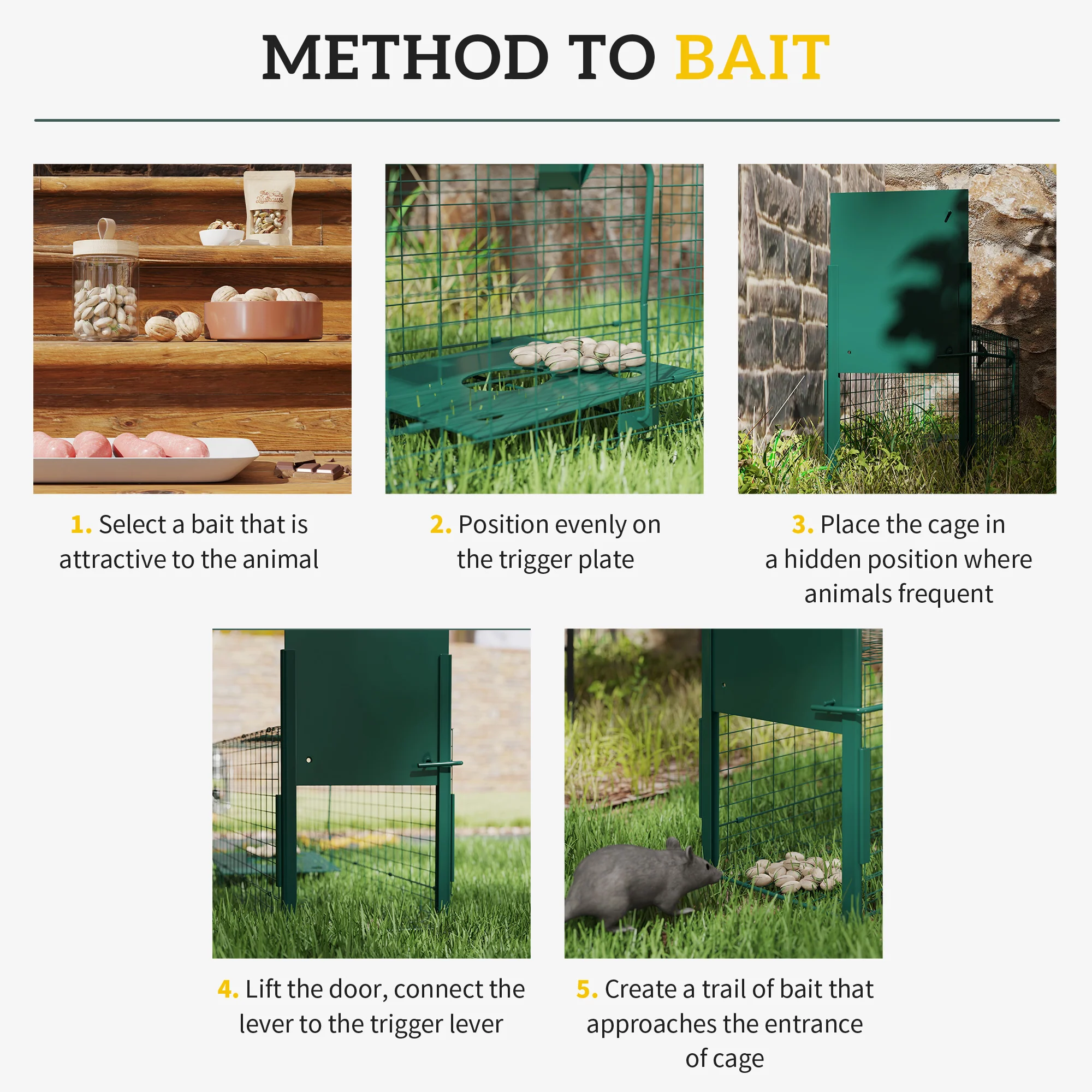 Outsunny Single Door Humane Rat Trap for Small Animals, Dark Green - Image 3