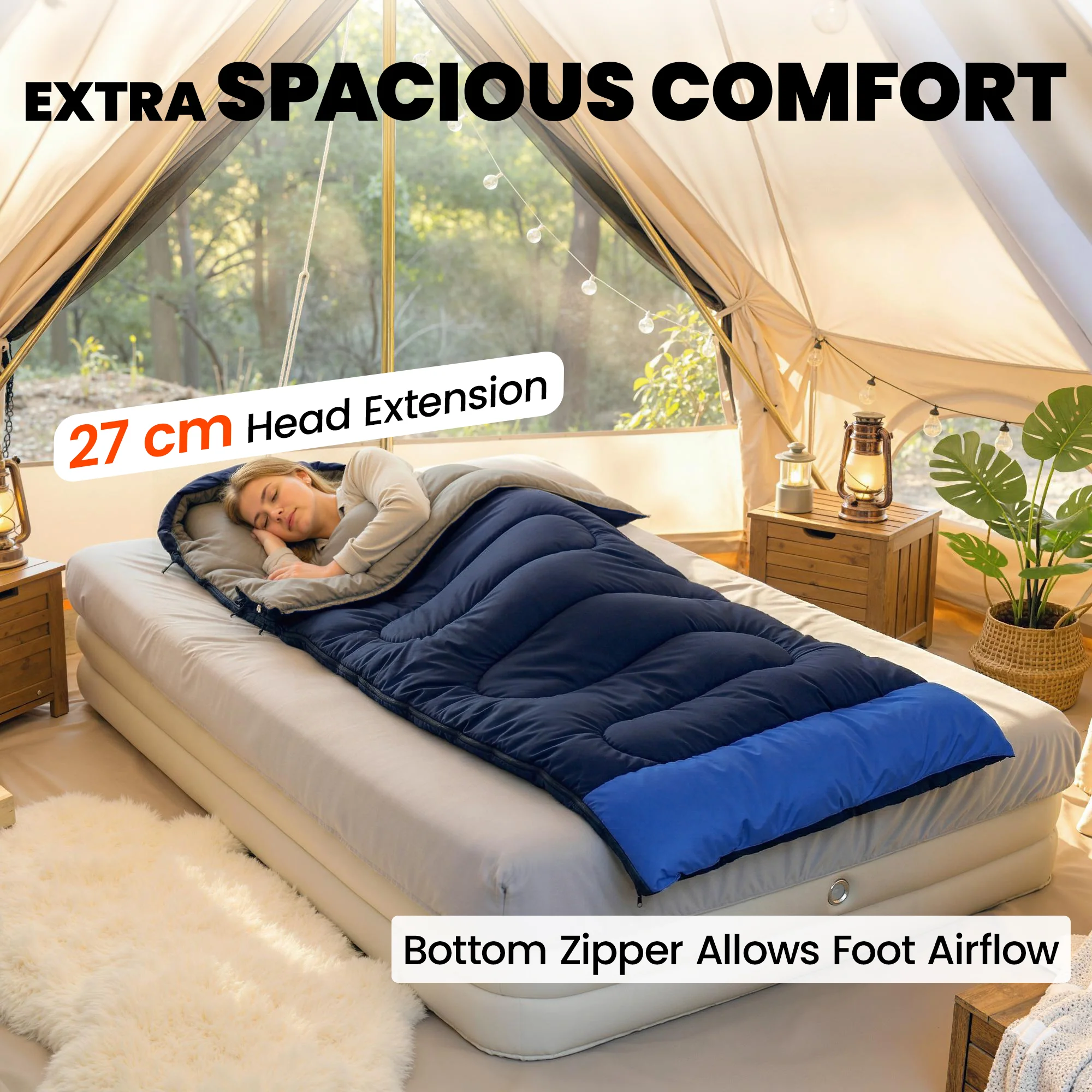 Outsunny Sleeping Bag For Adults, Lightweight & Compact Sleeping Bag, Blue - Image 6