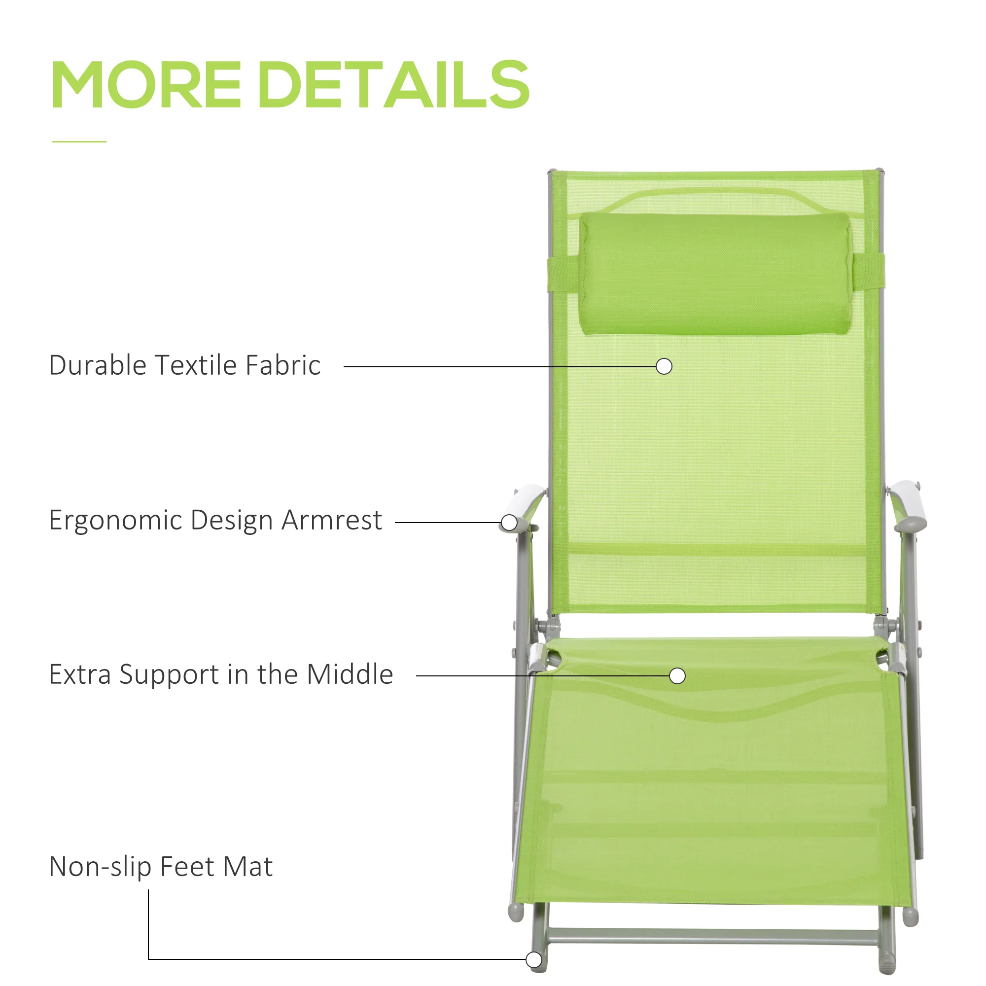 Outsunny Sling Patio Reclining Chaise Lounge Garden Furniture Folding, Green - Image 4