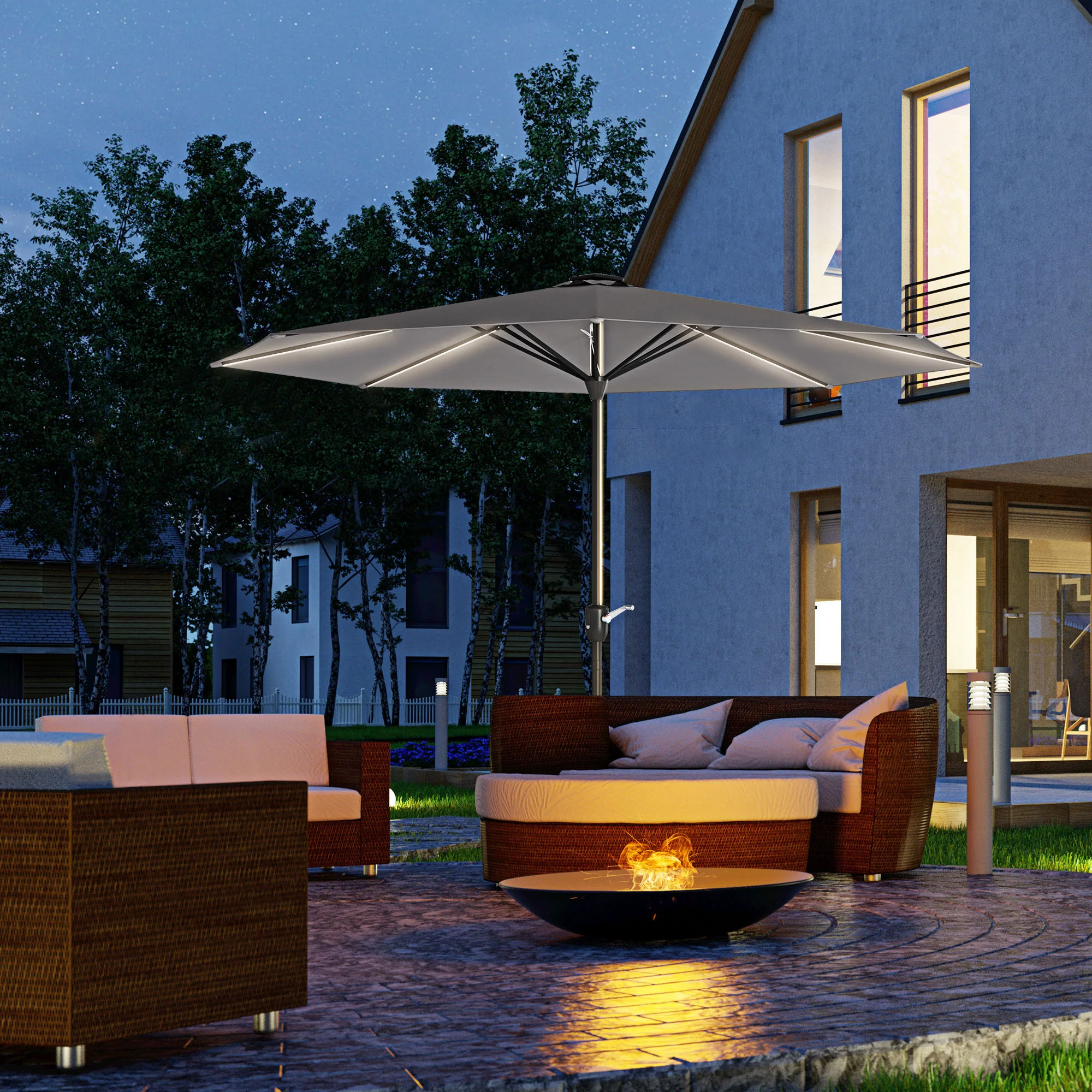 Outsunny Solar Patio Garden Parasol With Lights For Outdoor Grey - Image 11
