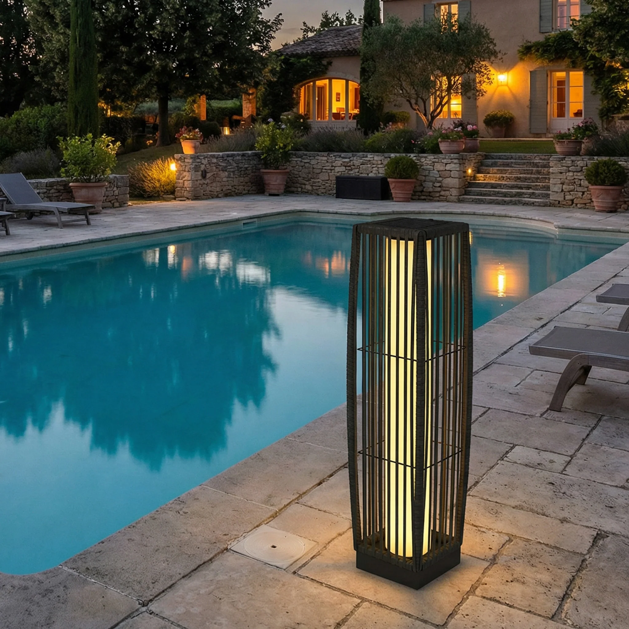 Outsunny Solar Rattan Floor Lamp Auto On/Off Garden Lantern, Dark Grey - Image 9