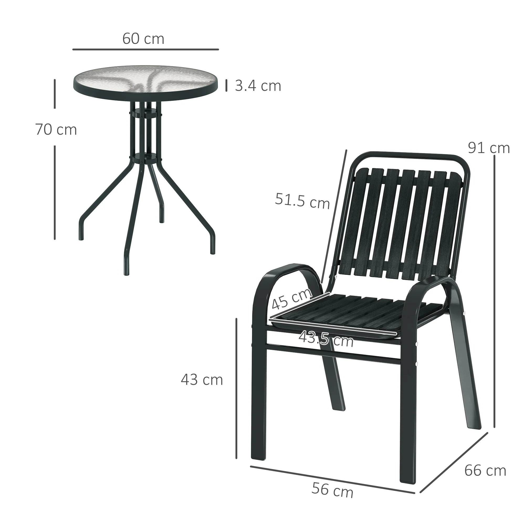 Outsunny Stackable Patio Bistro Set, 3 Pieces Garden Furniture Set - Image 5