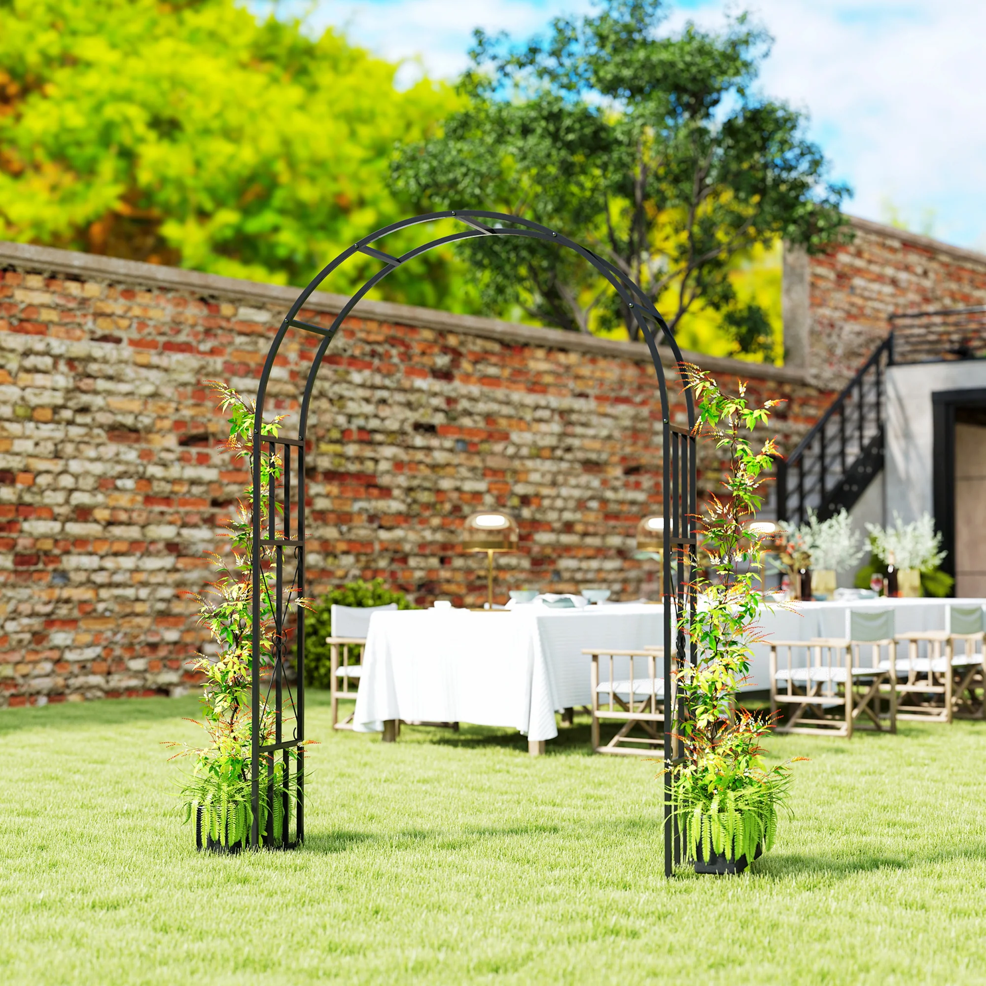 Outsunny Steel Garden Arch, 2.2m High x 1.5m Wide Metal Garden Trellis Black - Image 9