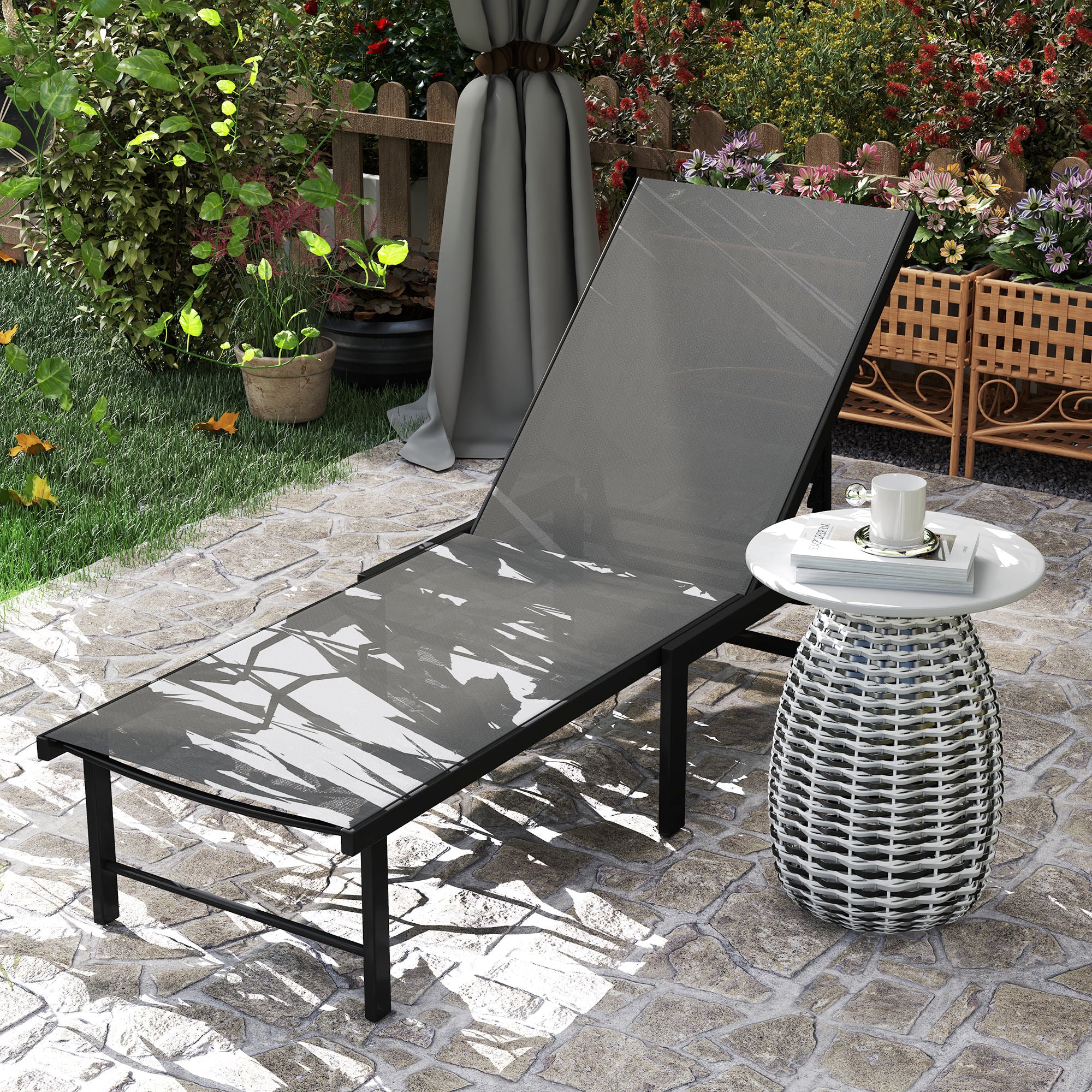 Outsunny Sun Lounger, 5-Level Reclining Sunbed - Image 8