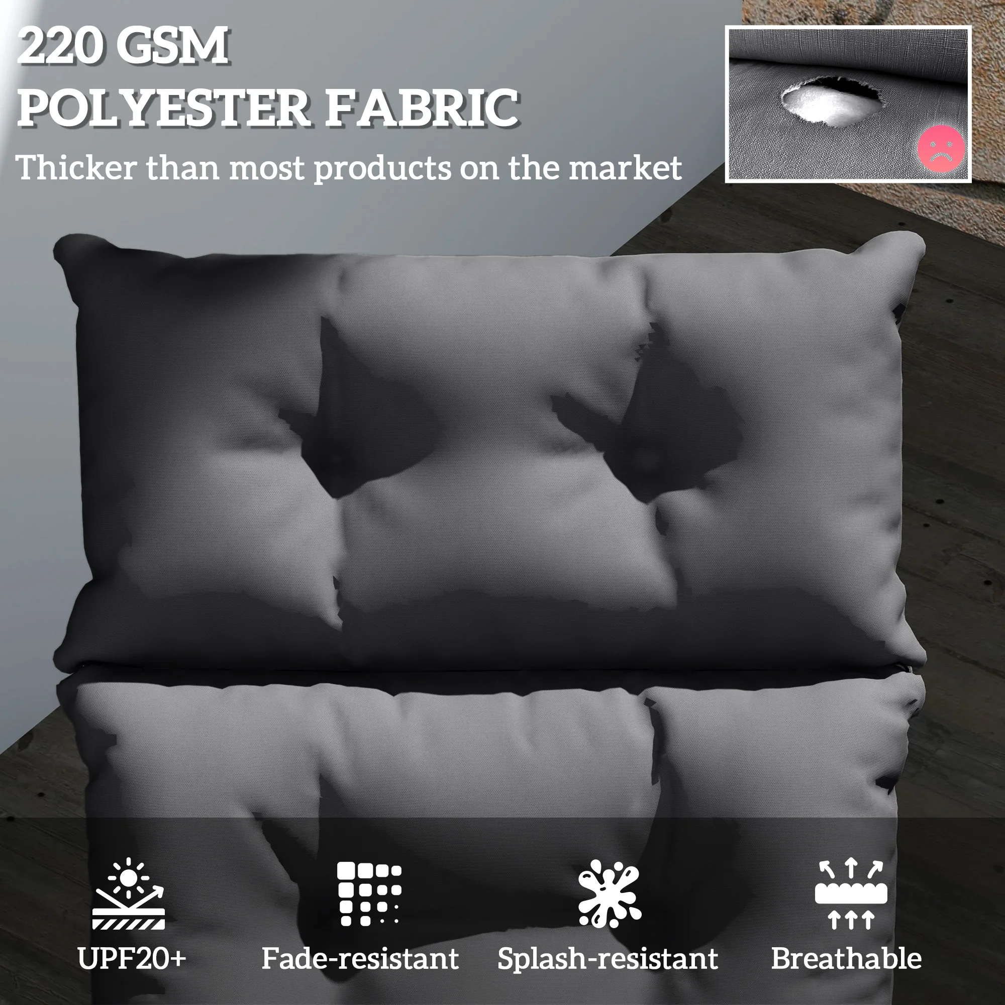 Outsunny Sun Lounger Cushion Only, Garden Lounge Chair Cushion - Image 3