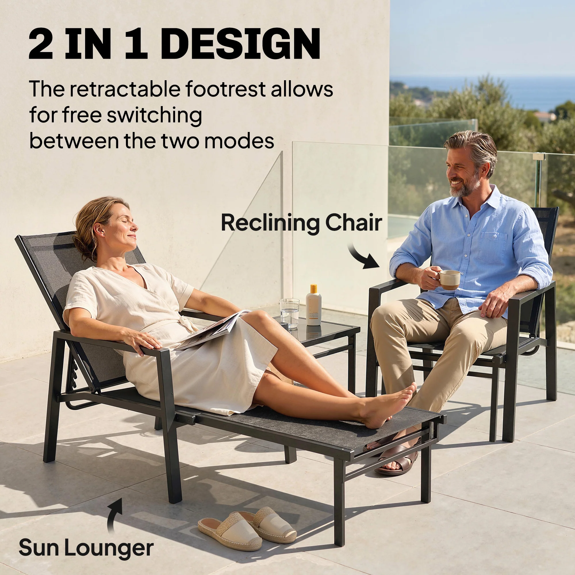 Outsunny Sun Lounger W/ Retractable Footrest, 5-Position Adjustable - Image 3