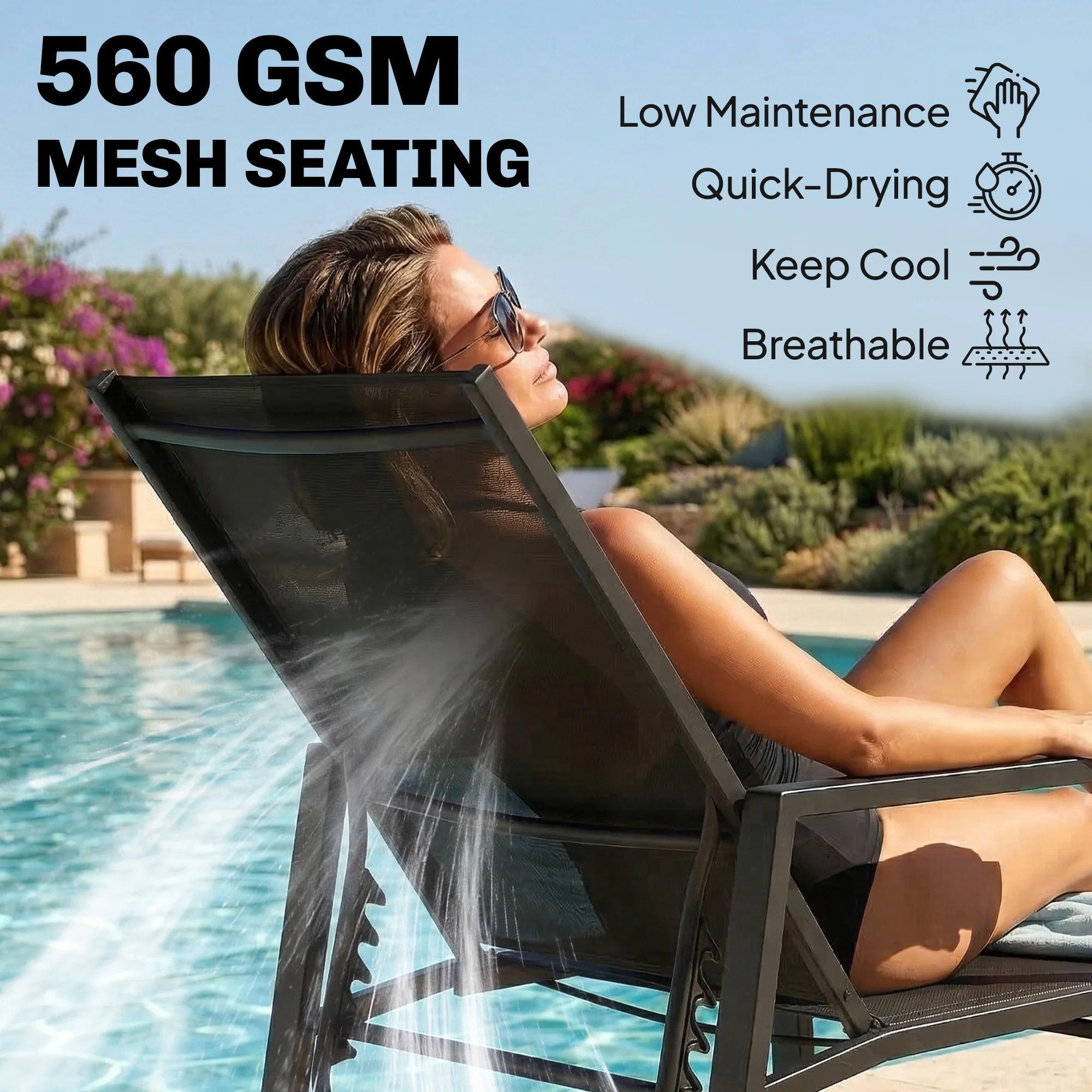 Outsunny Sun Lounger W/ Retractable Footrest, 5-Position Adjustable - Image 6