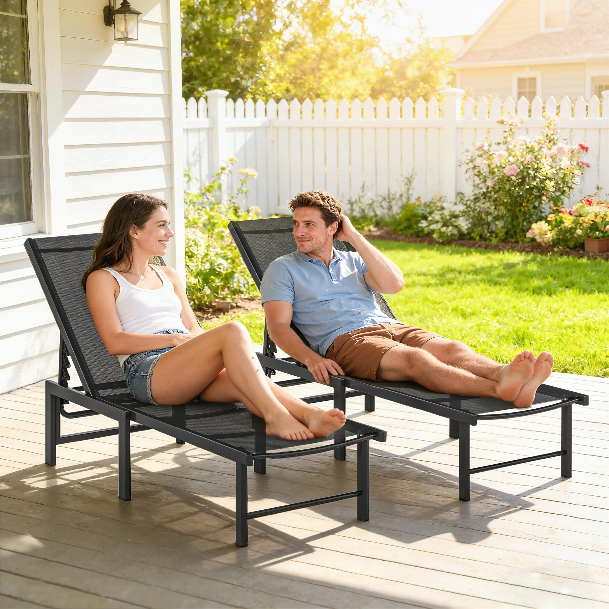 Outsunny Sun Loungers Set of 2, 5-Level Reclining Sunbeds, Black - Image 8