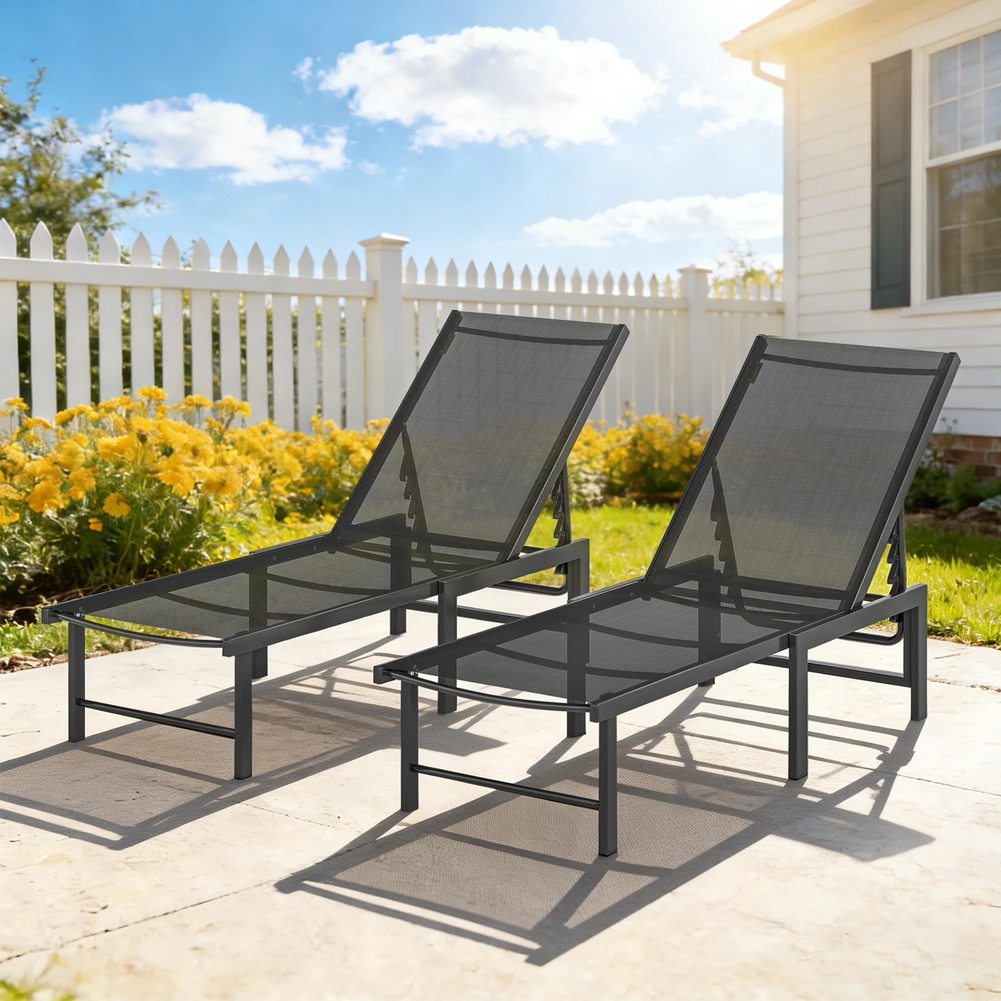 Outsunny Sun Loungers Set of 2, 5-Level Reclining Sunbeds, Black - Image 9