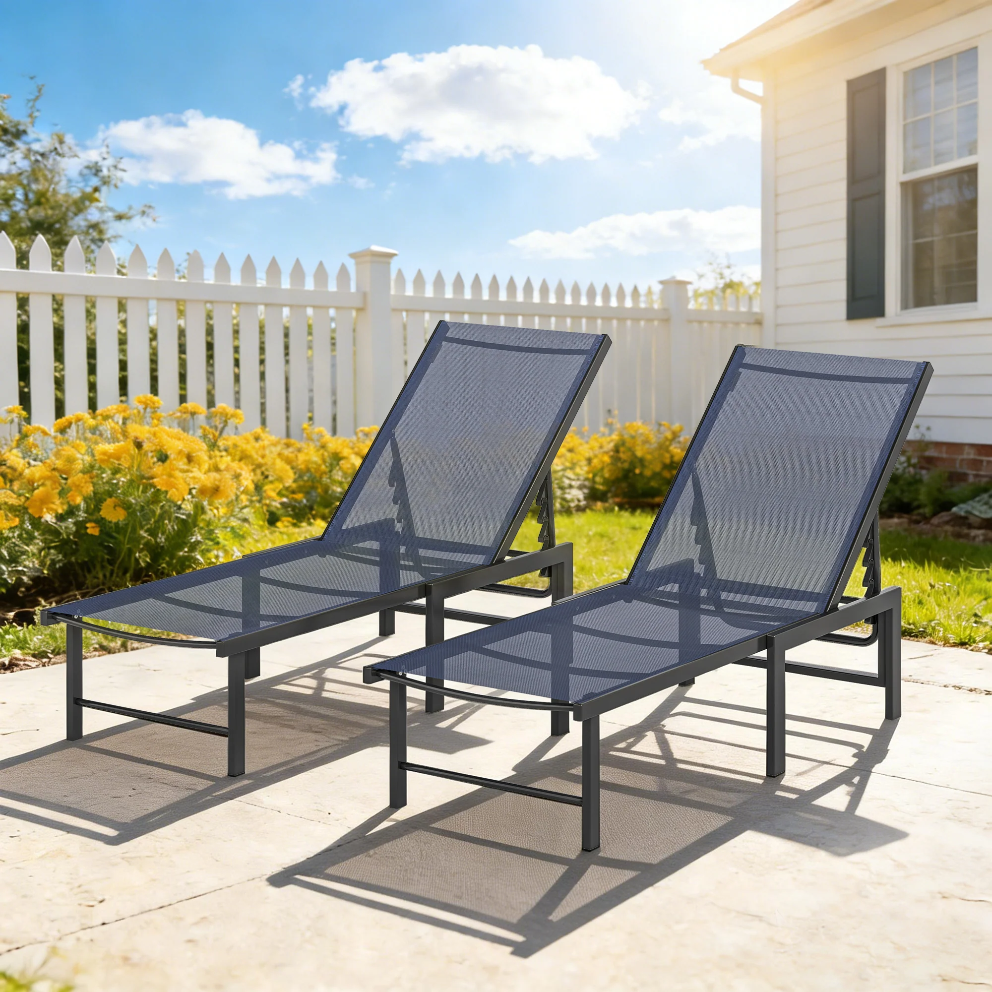 Outsunny Sun Loungers Set of 2, 5-Level Reclining Sunbeds, Dark Blue - Image 9