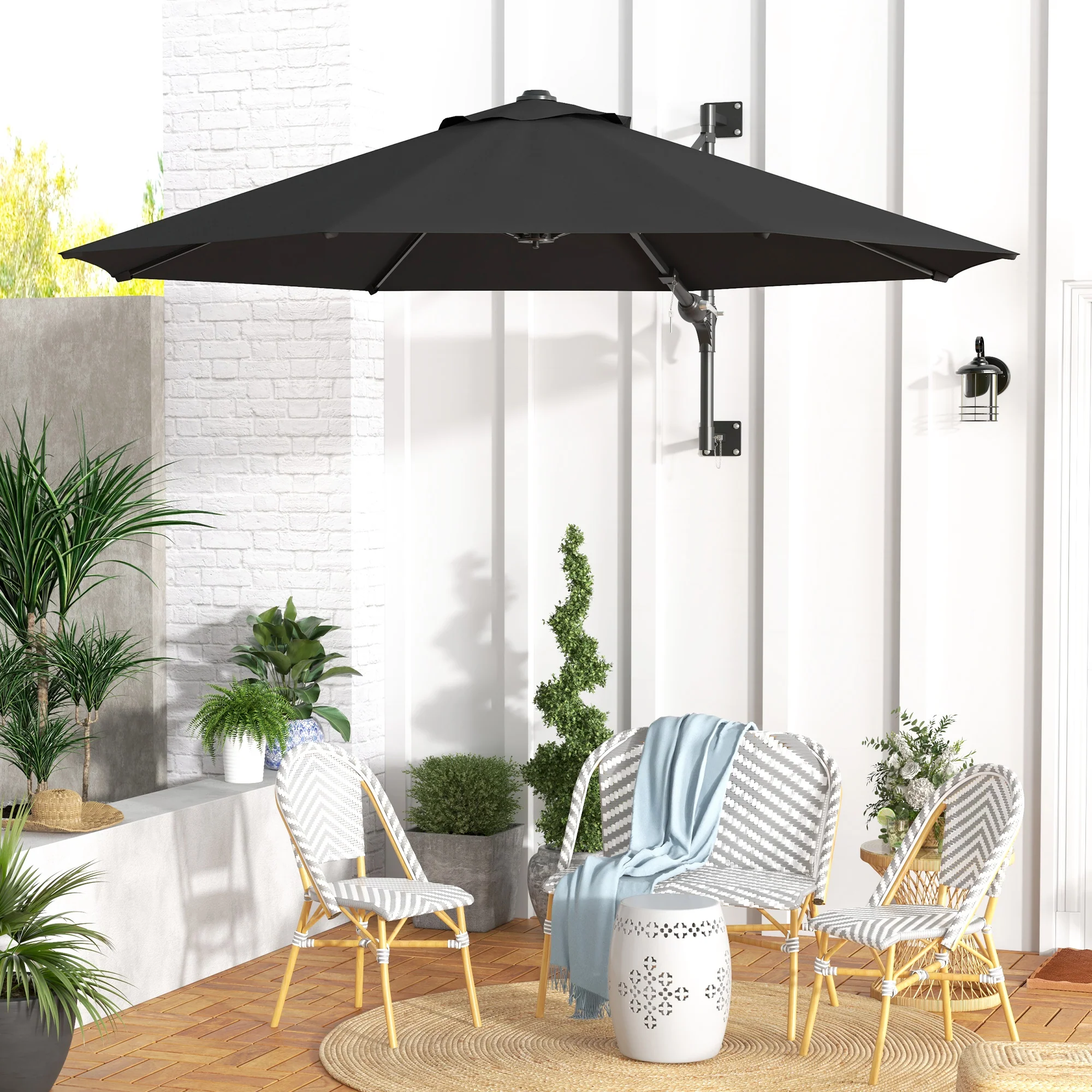 Outsunny Sun Parasol with Vent, Wall Umbrella for Patio, Garden, Pool, Grey - Image 2