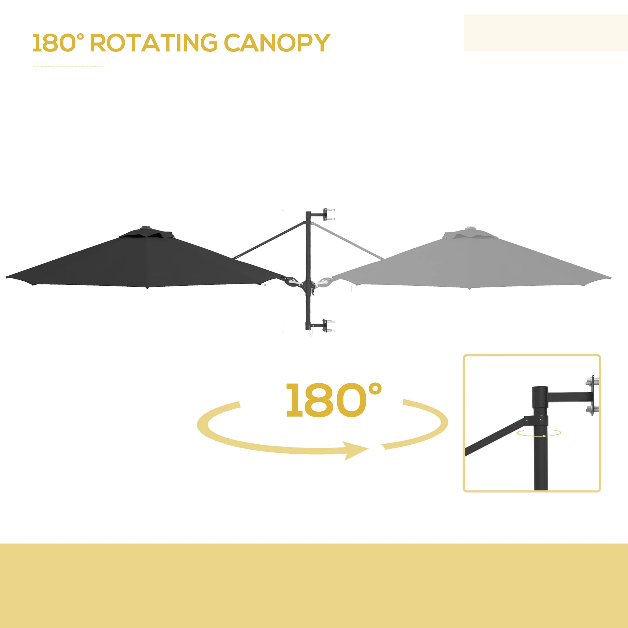 Outsunny Sun Parasol with Vent, Wall Umbrella for Patio, Garden, Pool, Grey - Image 3