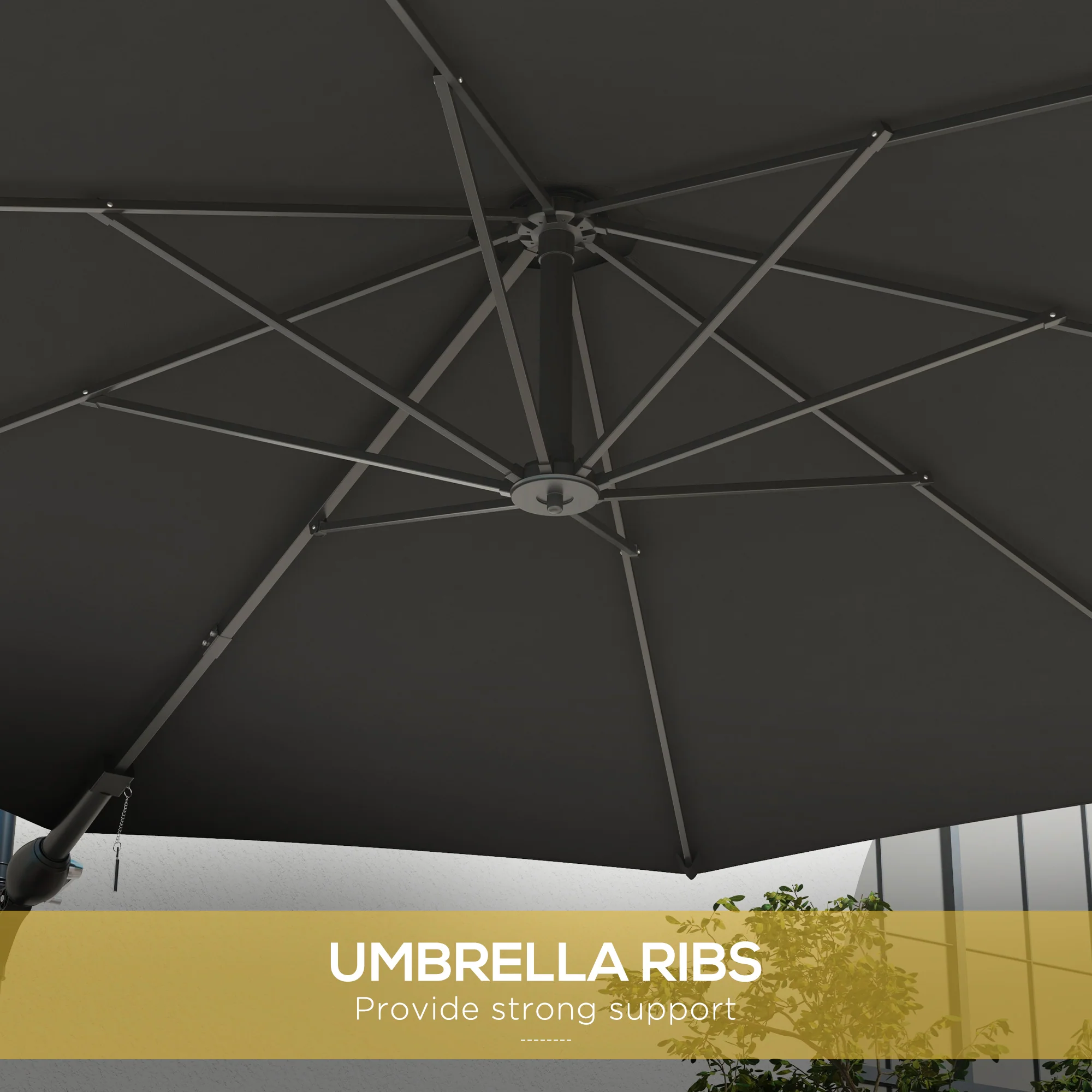 Outsunny Sun Parasol with Vent, Wall Umbrella for Patio, Garden, Pool, Grey - Image 7