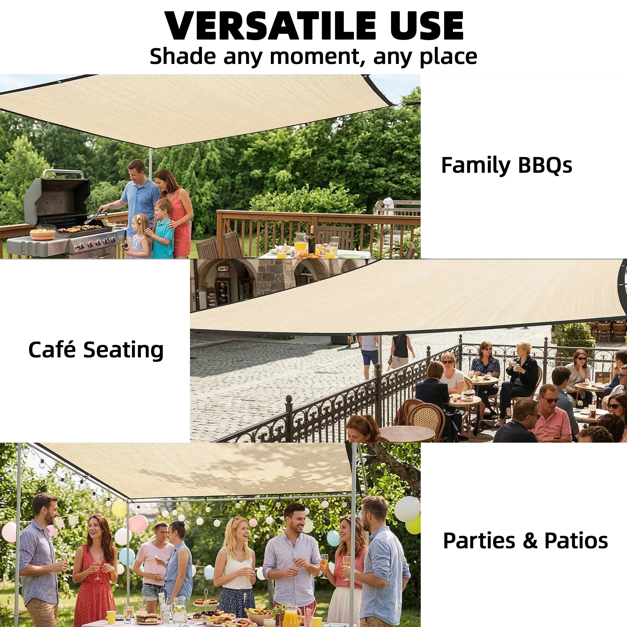 Outsunny Sun Shade Sail With UV Protection Beige - Image 7