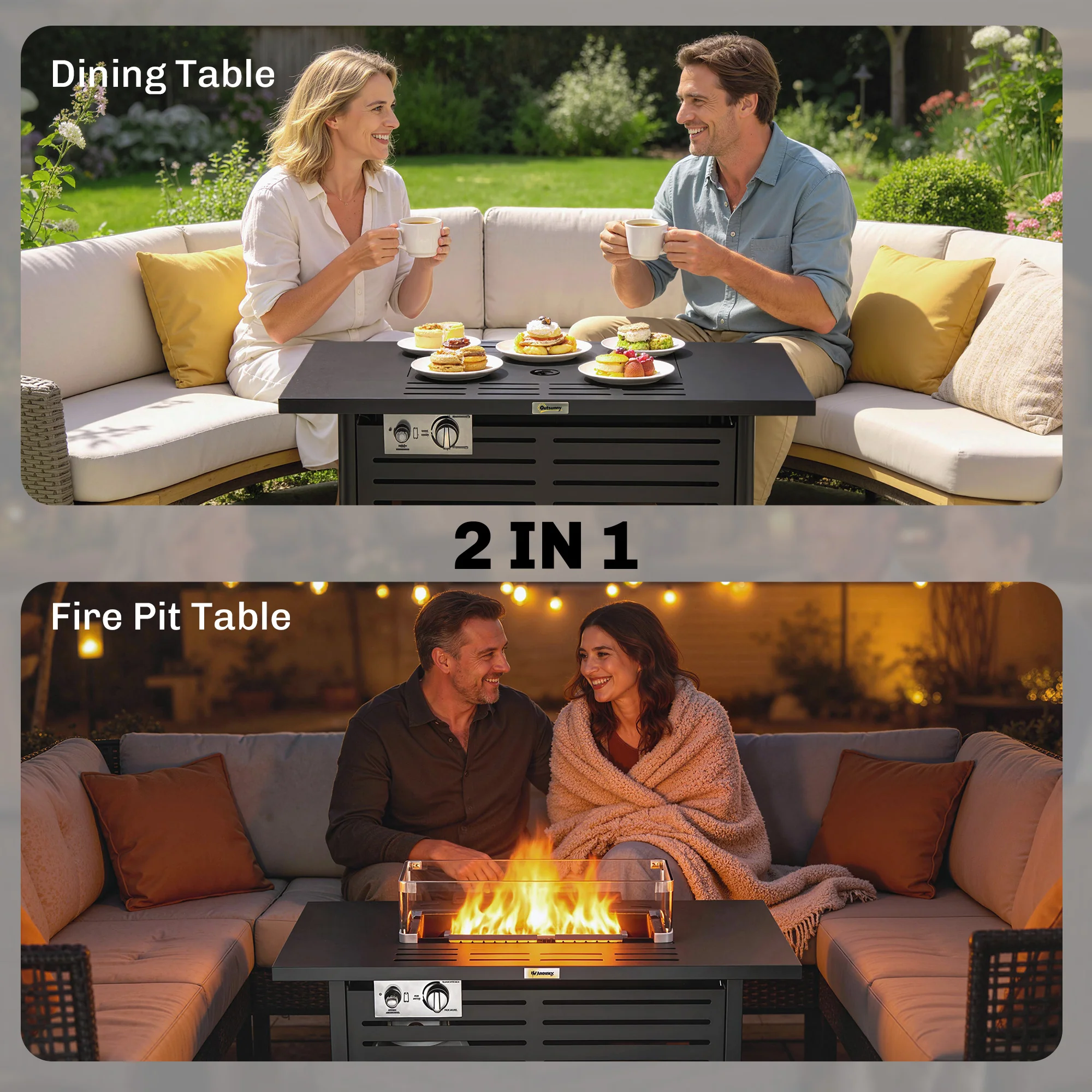 Outsunny Table W/ Rain Cover 50,000 BTU Outdoor Firepit - Image 3