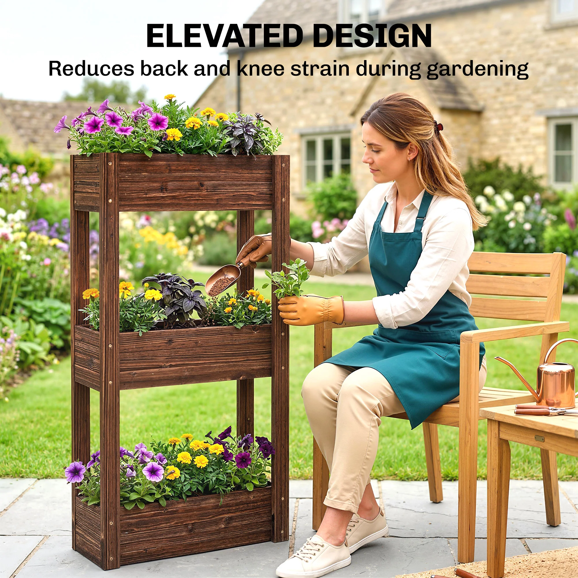 Outsunny Tiered Wooden Raised Planter, Raised Garden Bed on Legs - Image 13