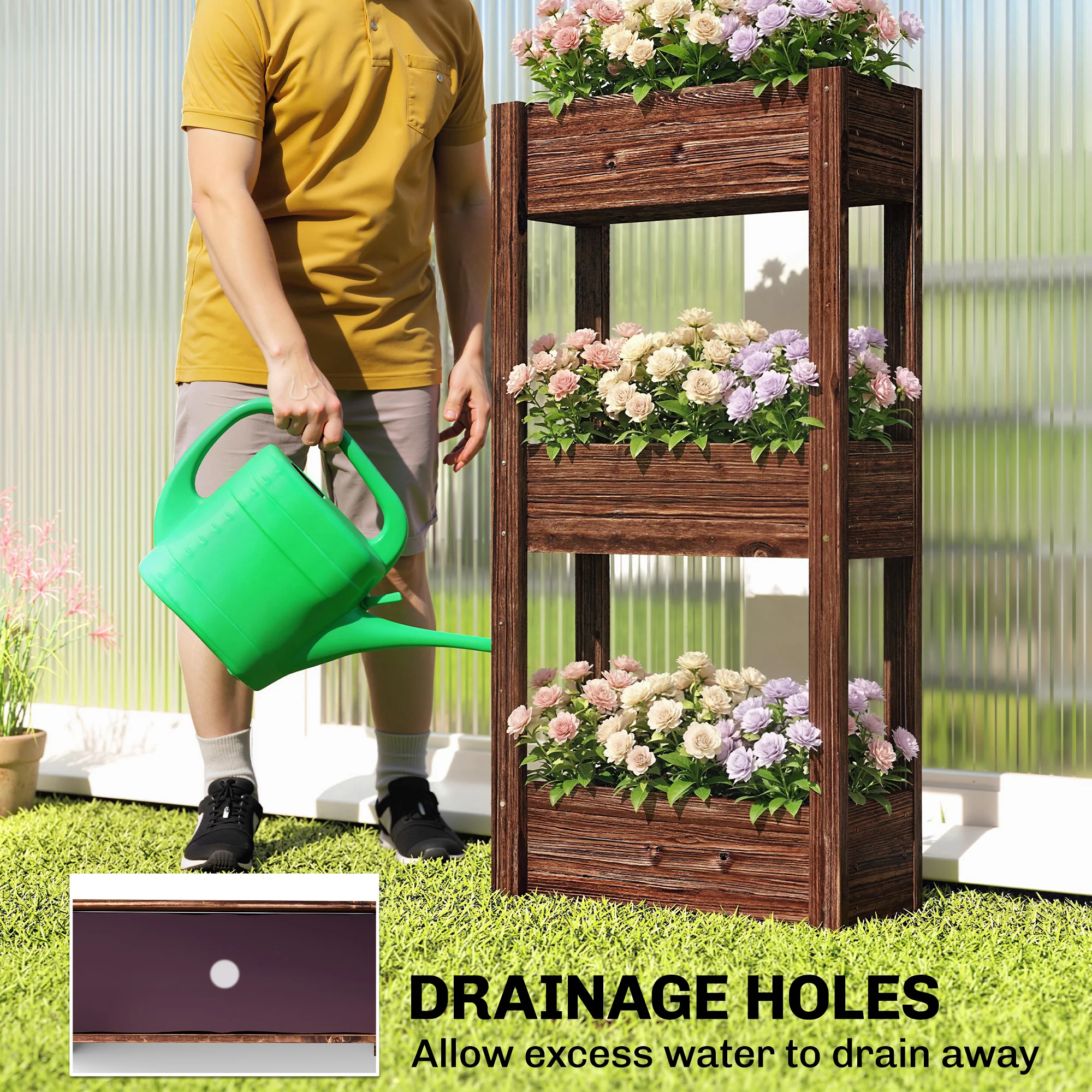 Outsunny Tiered Wooden Raised Planter, Raised Garden Bed on Legs - Image 15