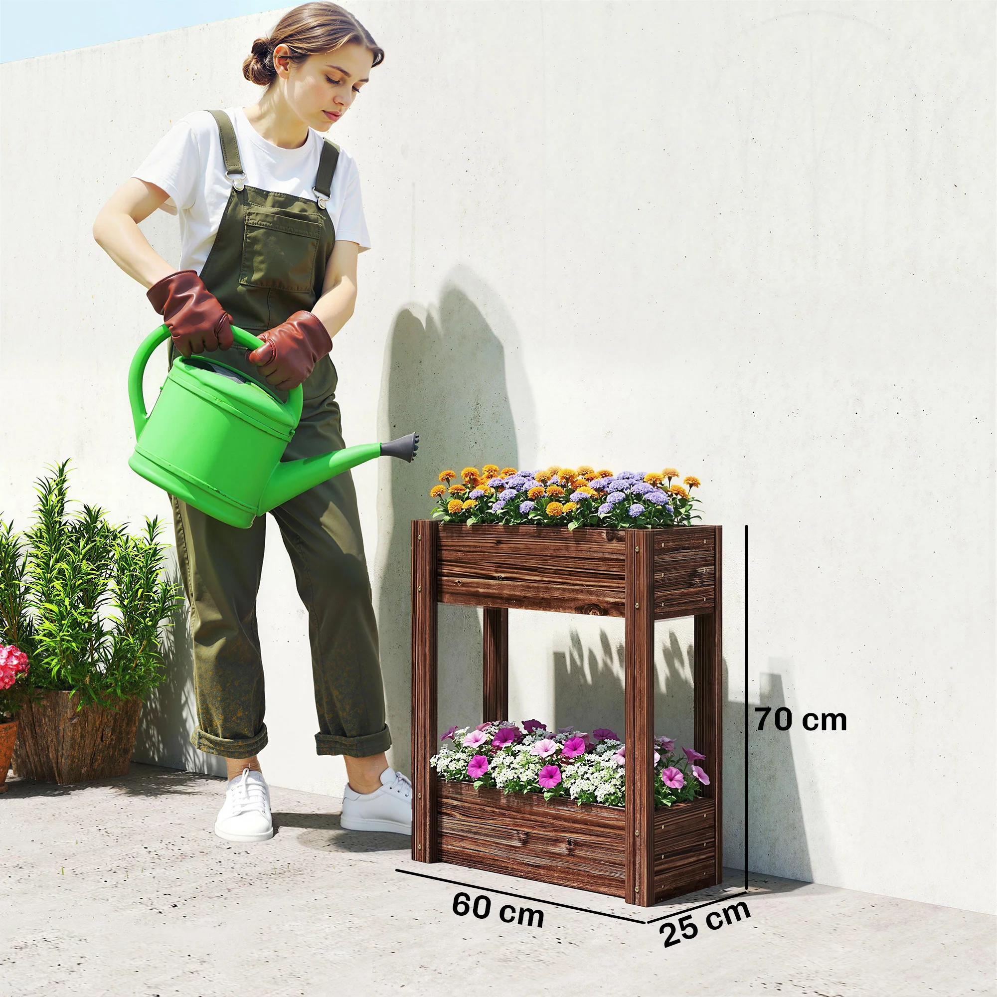 Outsunny Tiered Wooden Raised Planter, Raised Garden Bed on Legs - Image 5