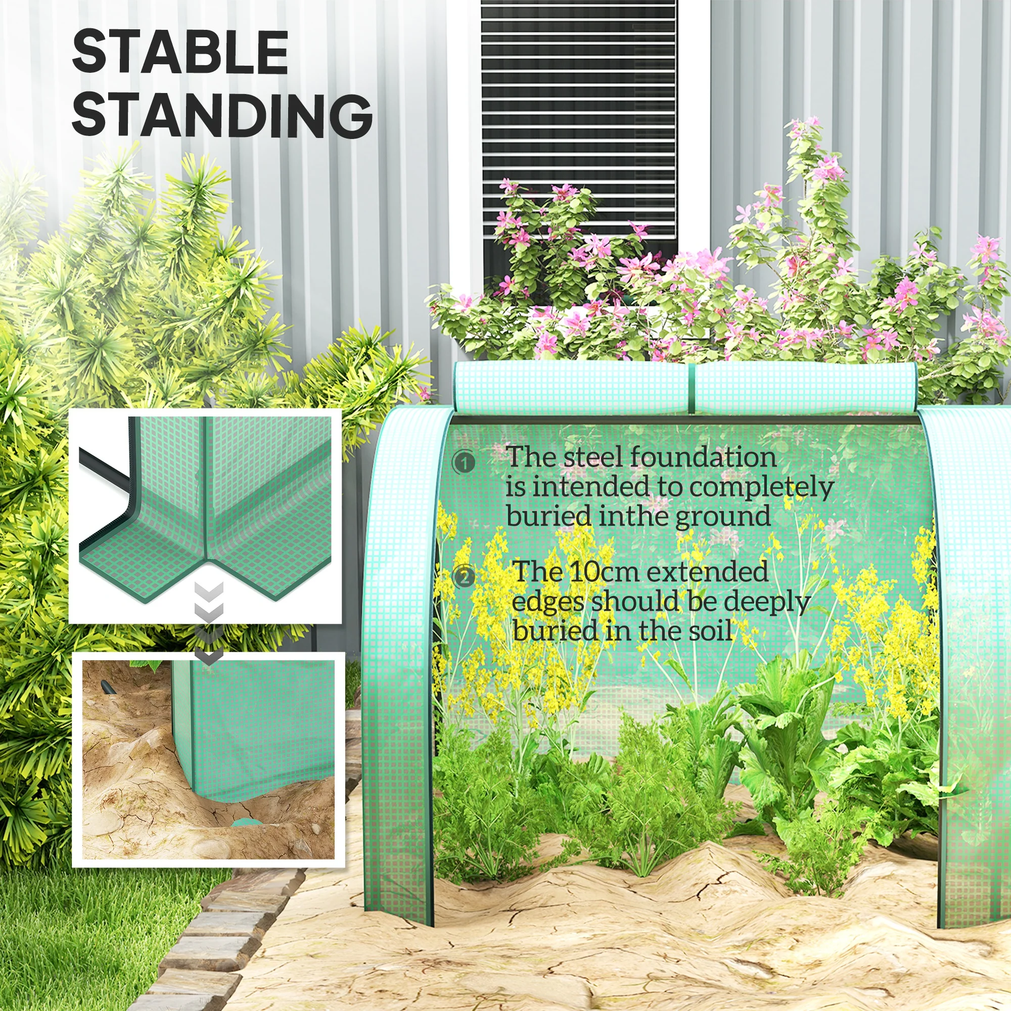 Outsunny Tunnel Greenhouse Steel Frame For Garden W/ Zipper Doors, Green - Image 4