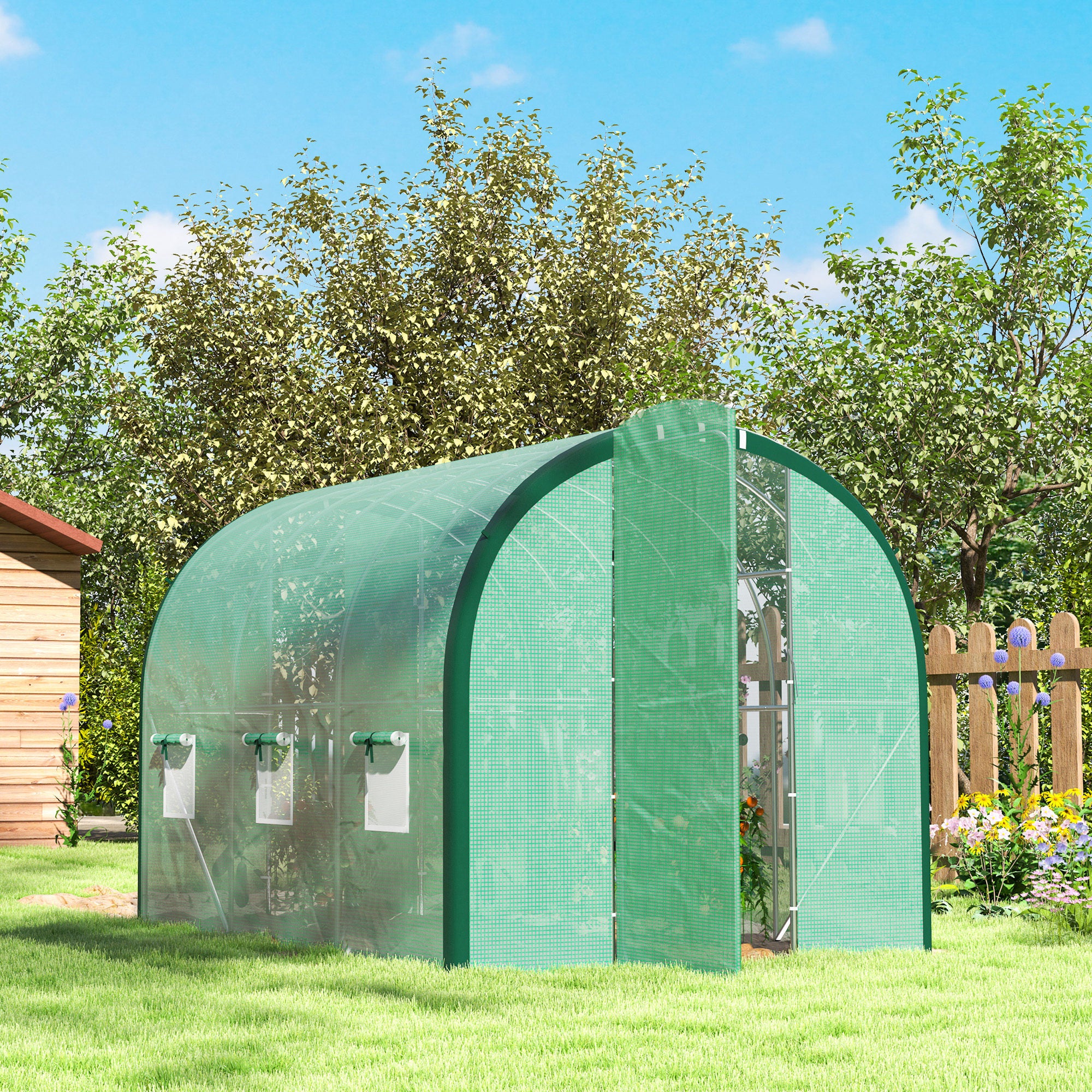 Outsunny Tunnel Greenhouse Upgraded Structure, Hinged Doors, 3 x 2(m), Green - Image 18