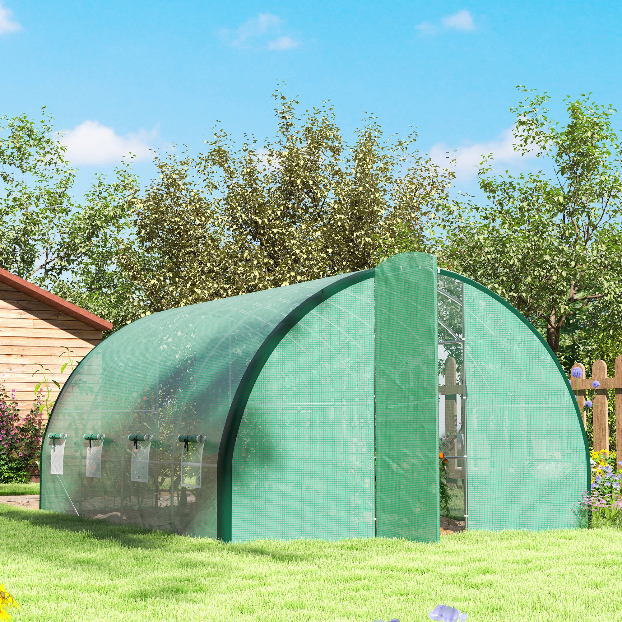 Outsunny Tunnel Greenhouse Upgraded Structure, Hinged Doors, 3 x 2(m), Green - Image 9