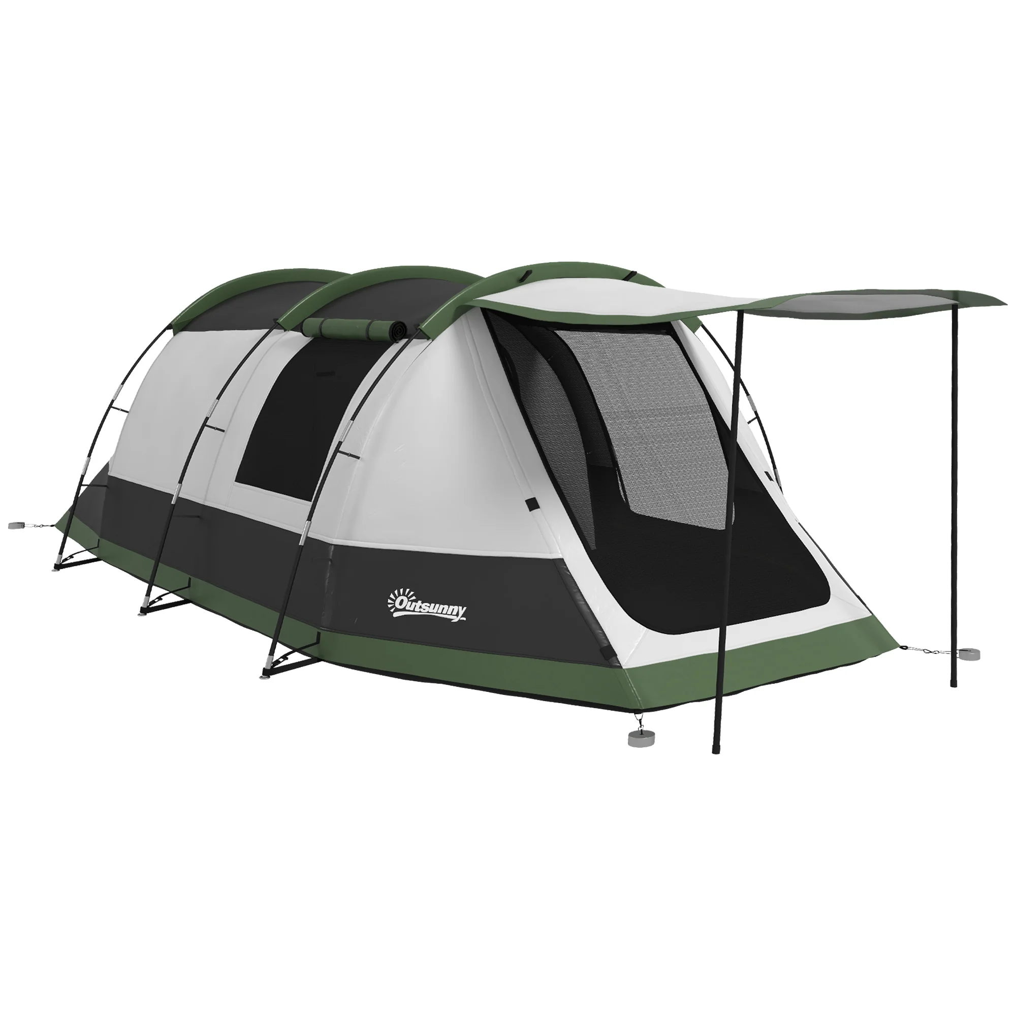 Outsunny Tunnel Tent with Bedroom, Living Room and Porch for 3-4 Man, Orange - Image 10
