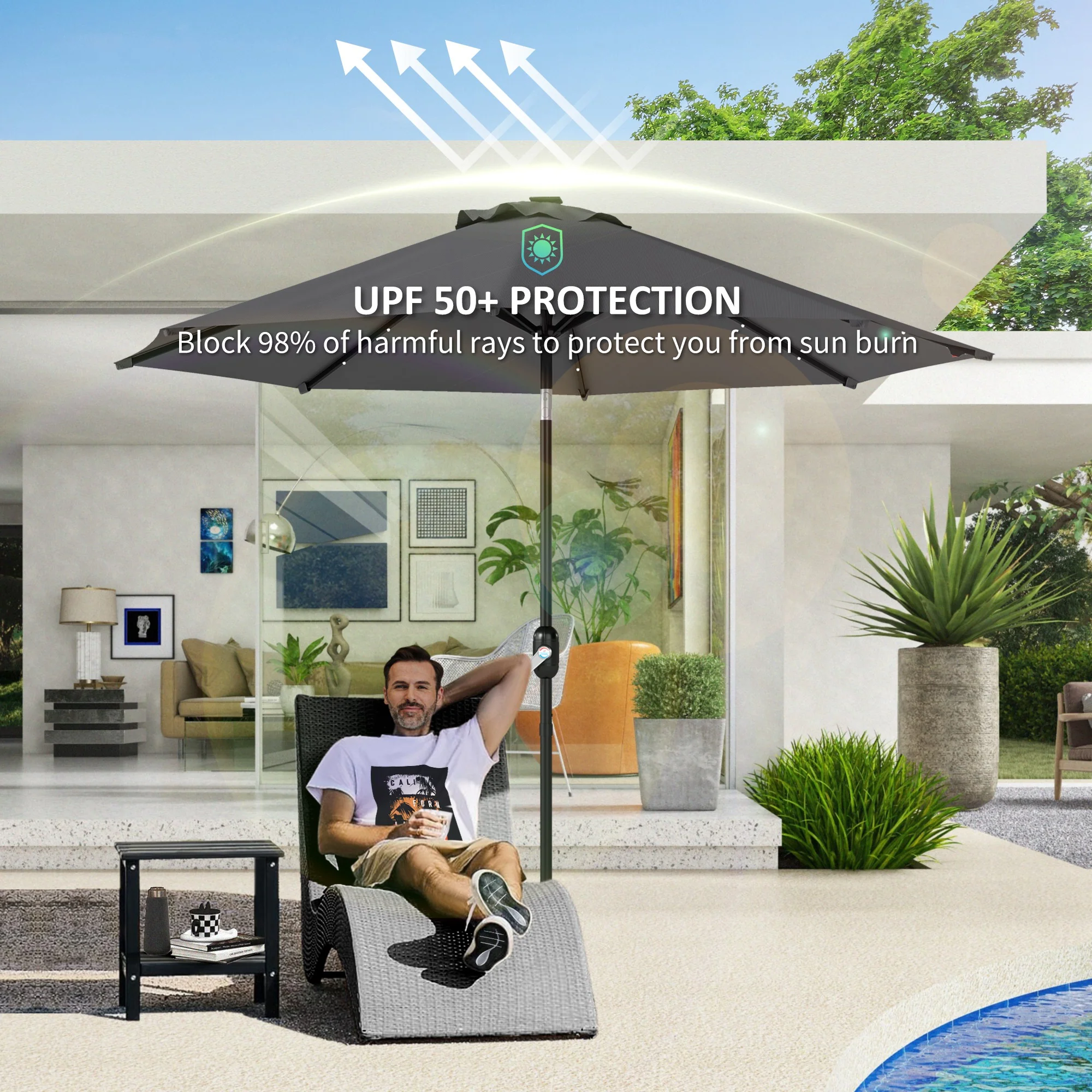 Outsunny UPF 50+ Replacement Parasol Canopy Parasol Cover Replacement - Image 24