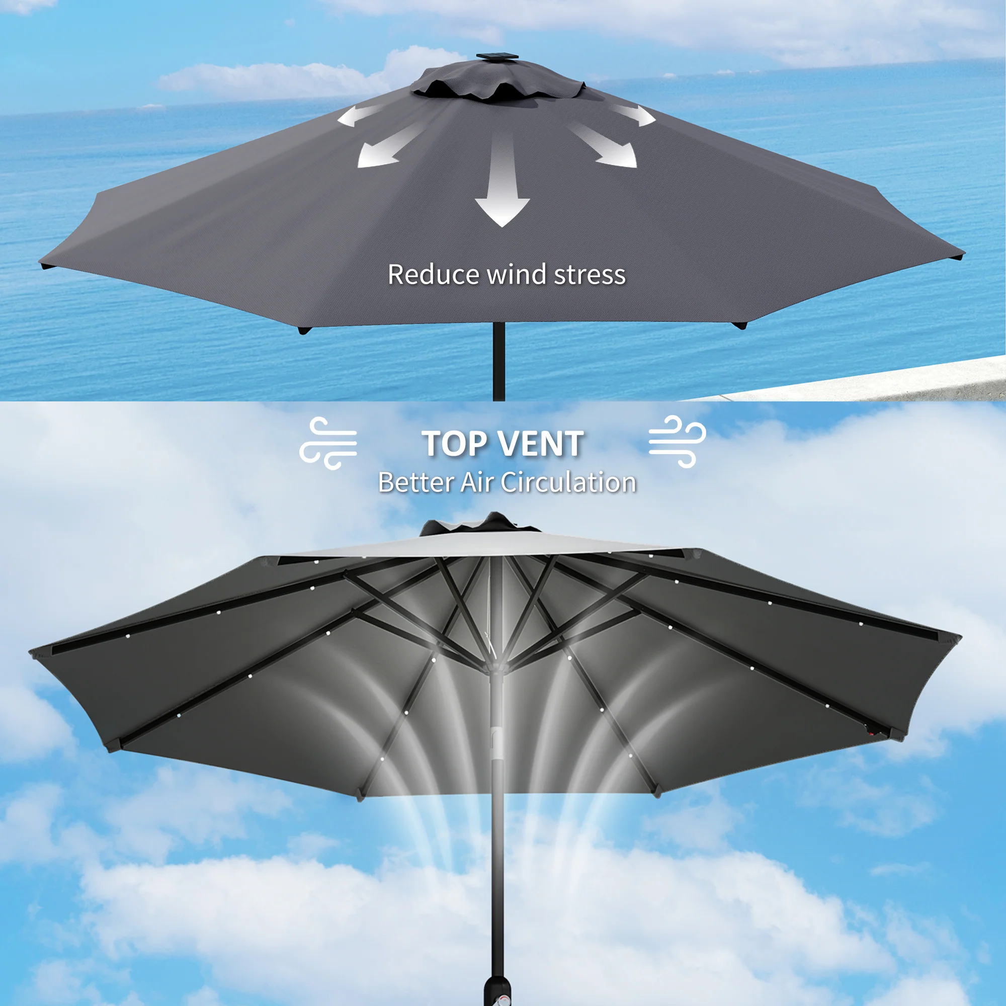 Outsunny UPF 50+ Replacement Parasol Canopy Parasol Cover Replacement - Image 25