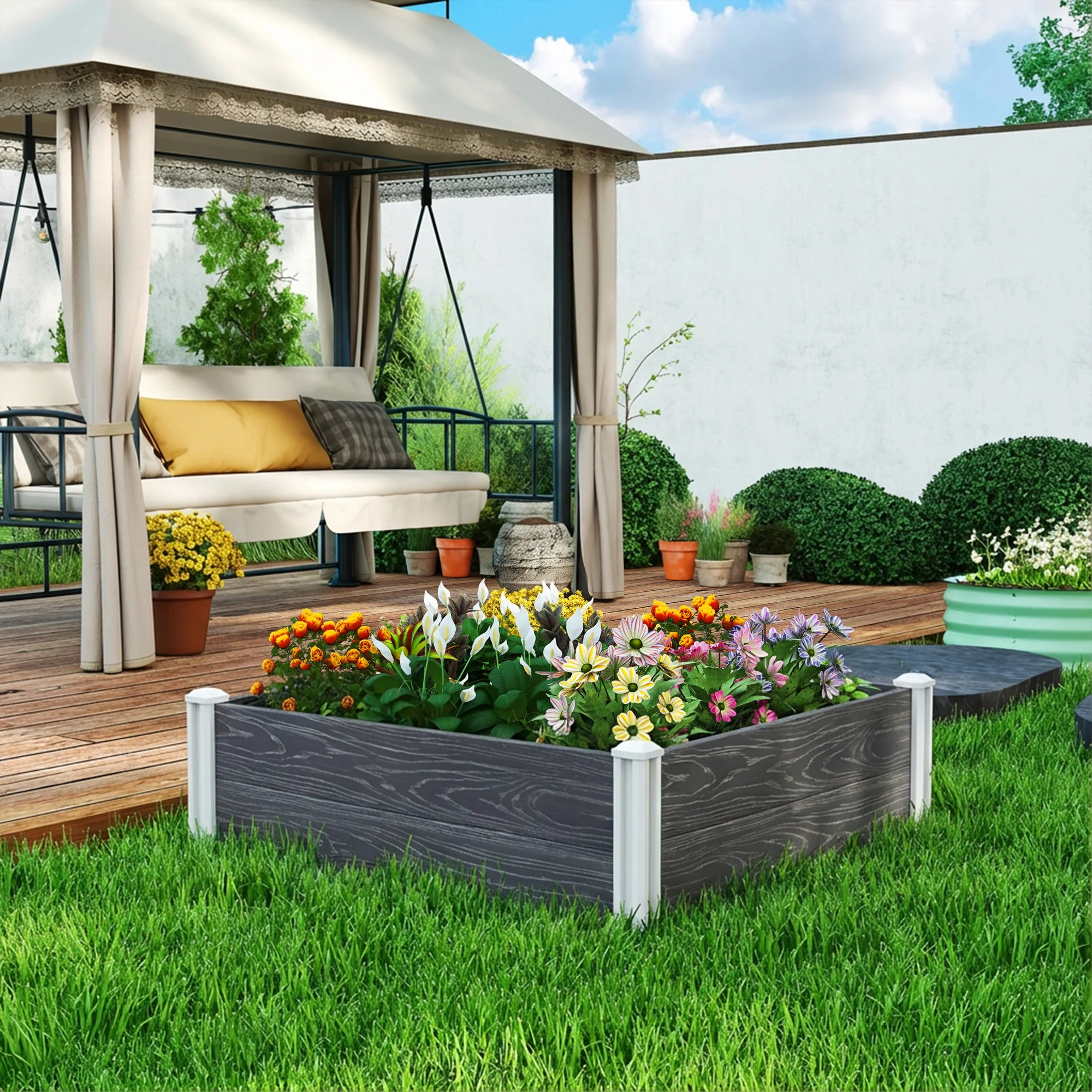 Outsunny Vinyl Raised Garden Bed Kit, 3 x 3 x 1ft Modular Garden Box - Image 2