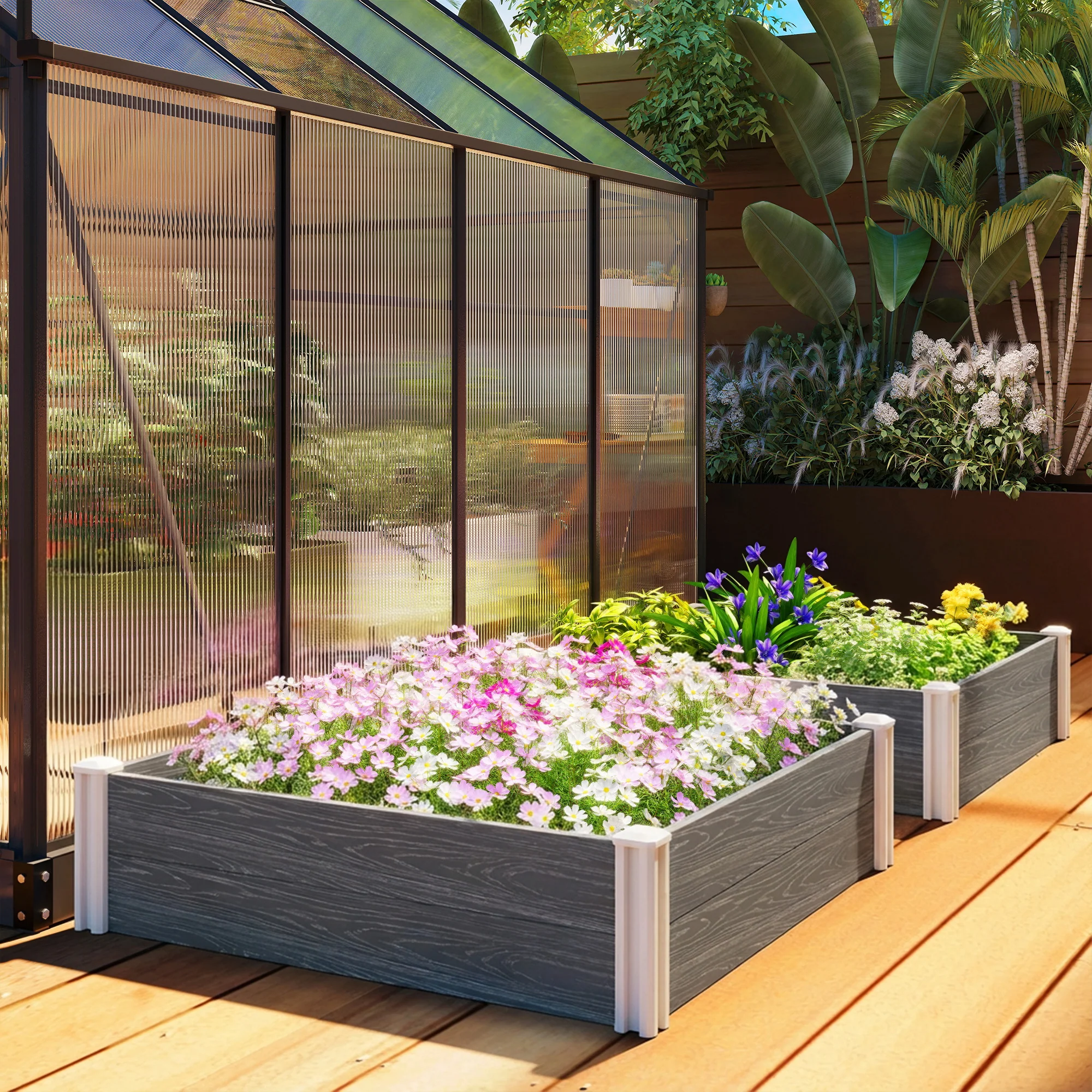 Outsunny Vinyl Raised Garden Bed Kit, 3 x 3 x 1ft Modular Garden Box - Image 9