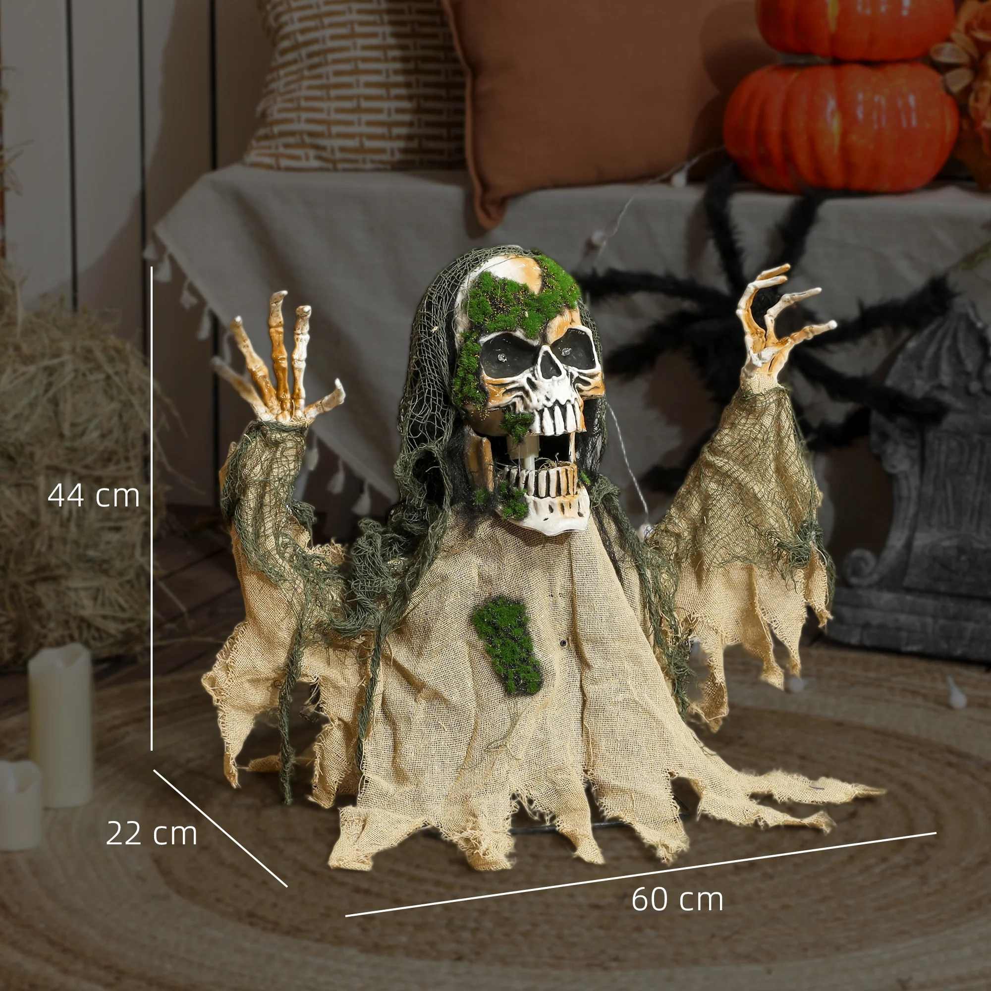 Outsunny Voice Activated Halloween Animatronics Skeleton, Battery Operated - Image 3