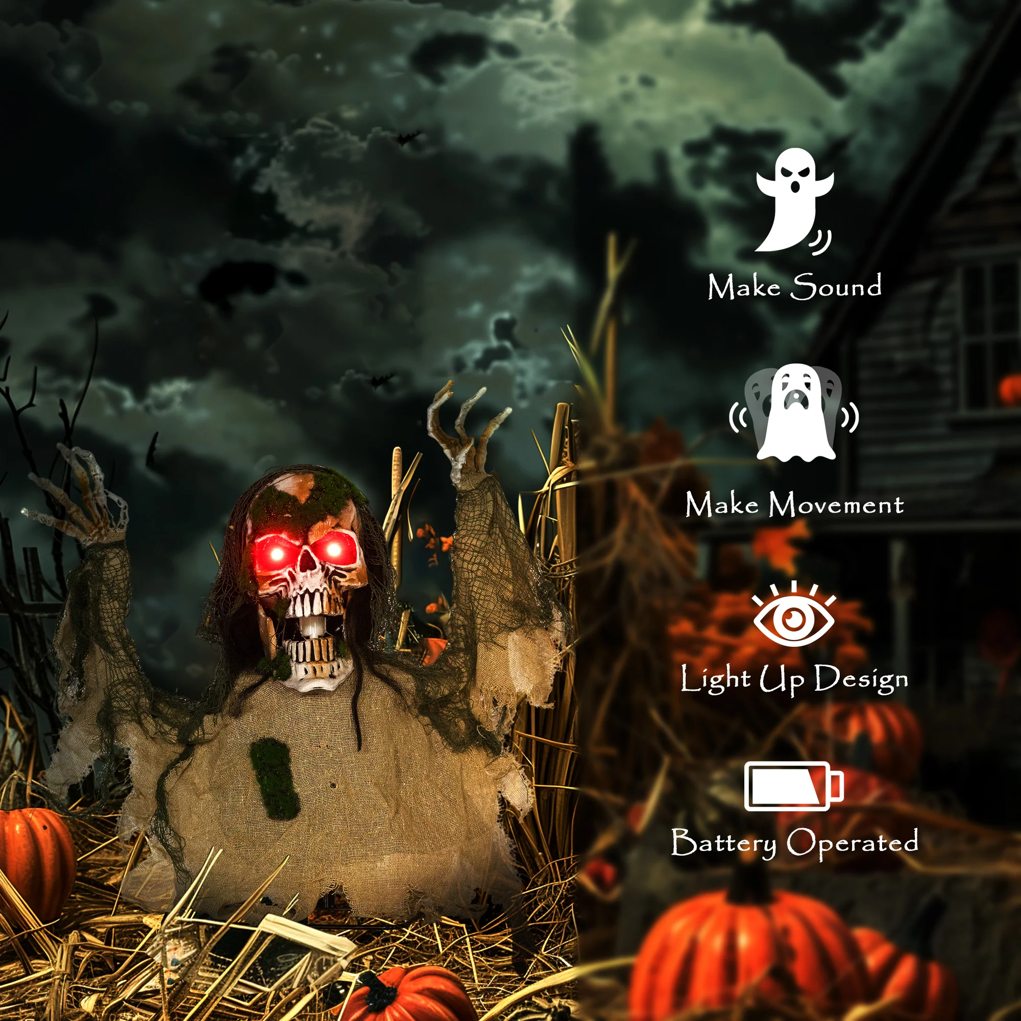 Outsunny Voice Activated Halloween Animatronics Skeleton, Battery Operated - Image 6