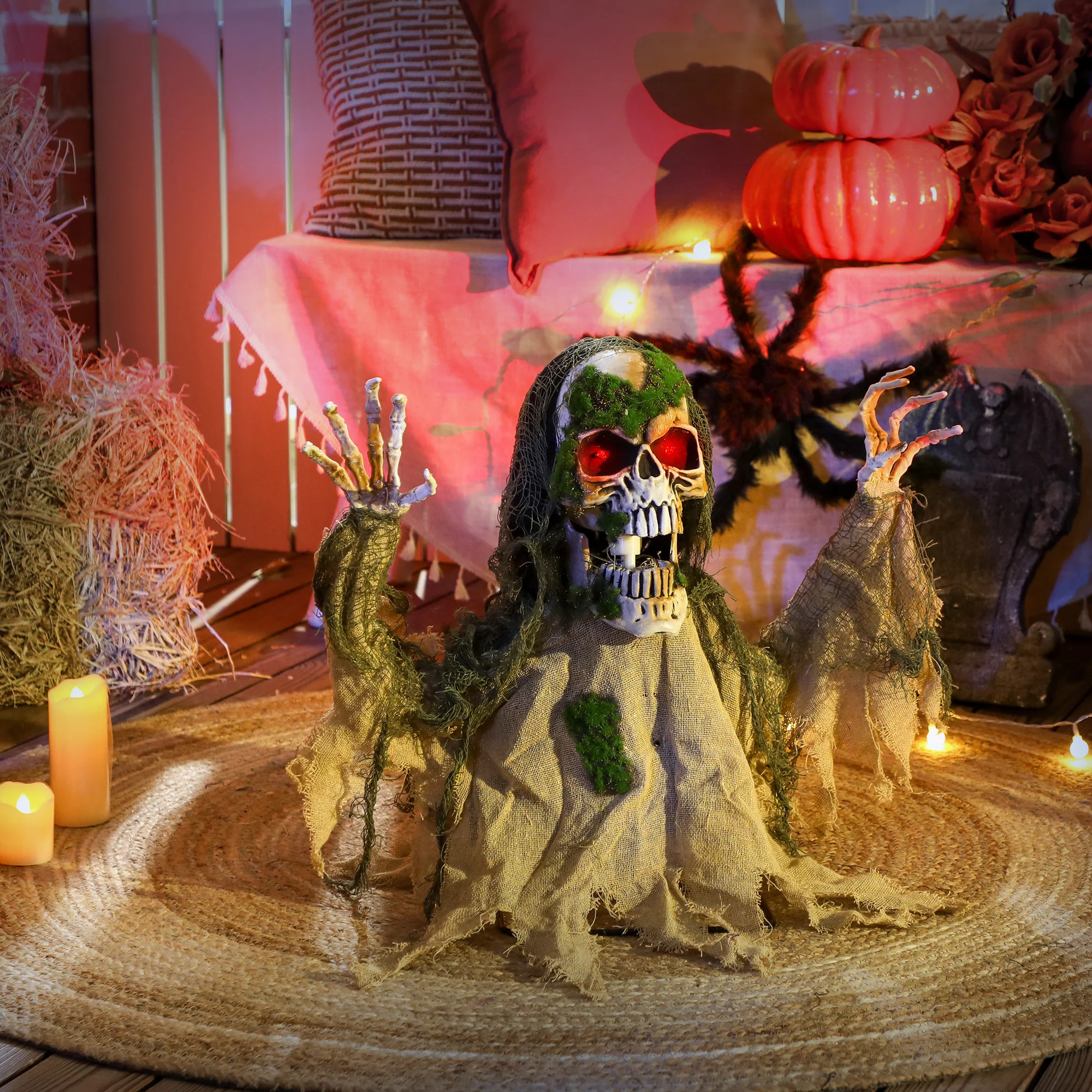 Outsunny Voice Activated Halloween Animatronics Skeleton, Battery Operated - Image 8