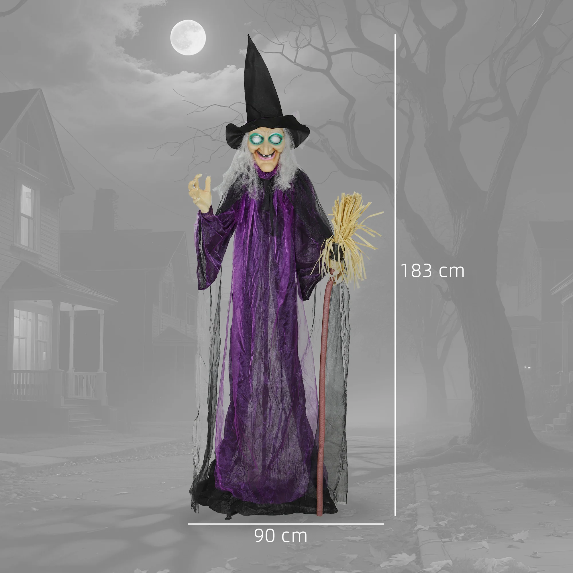 Outsunny Voice Activated Halloween Animatronics Standing Witch, Purple - Image 3