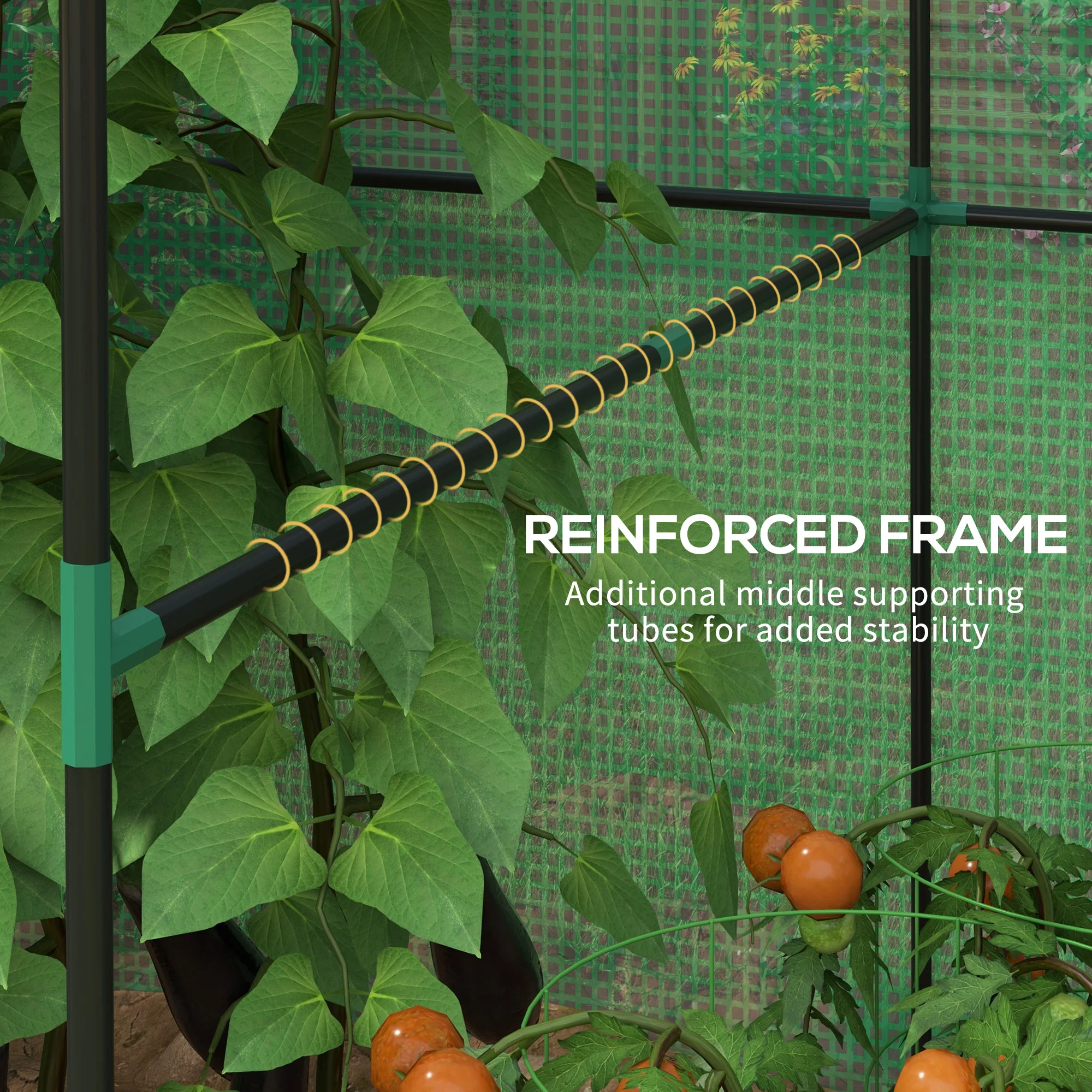 Outsunny Walk-in Green House with Roll-up Door and Mesh Windows, 200x140x200cm - Image 4