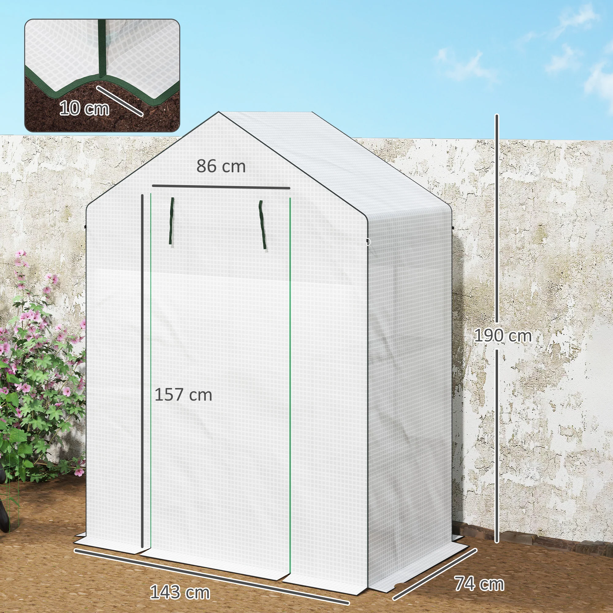 Outsunny Walk-in Greenhouse With, Outdoor Small Greenhouse, White - Image 5