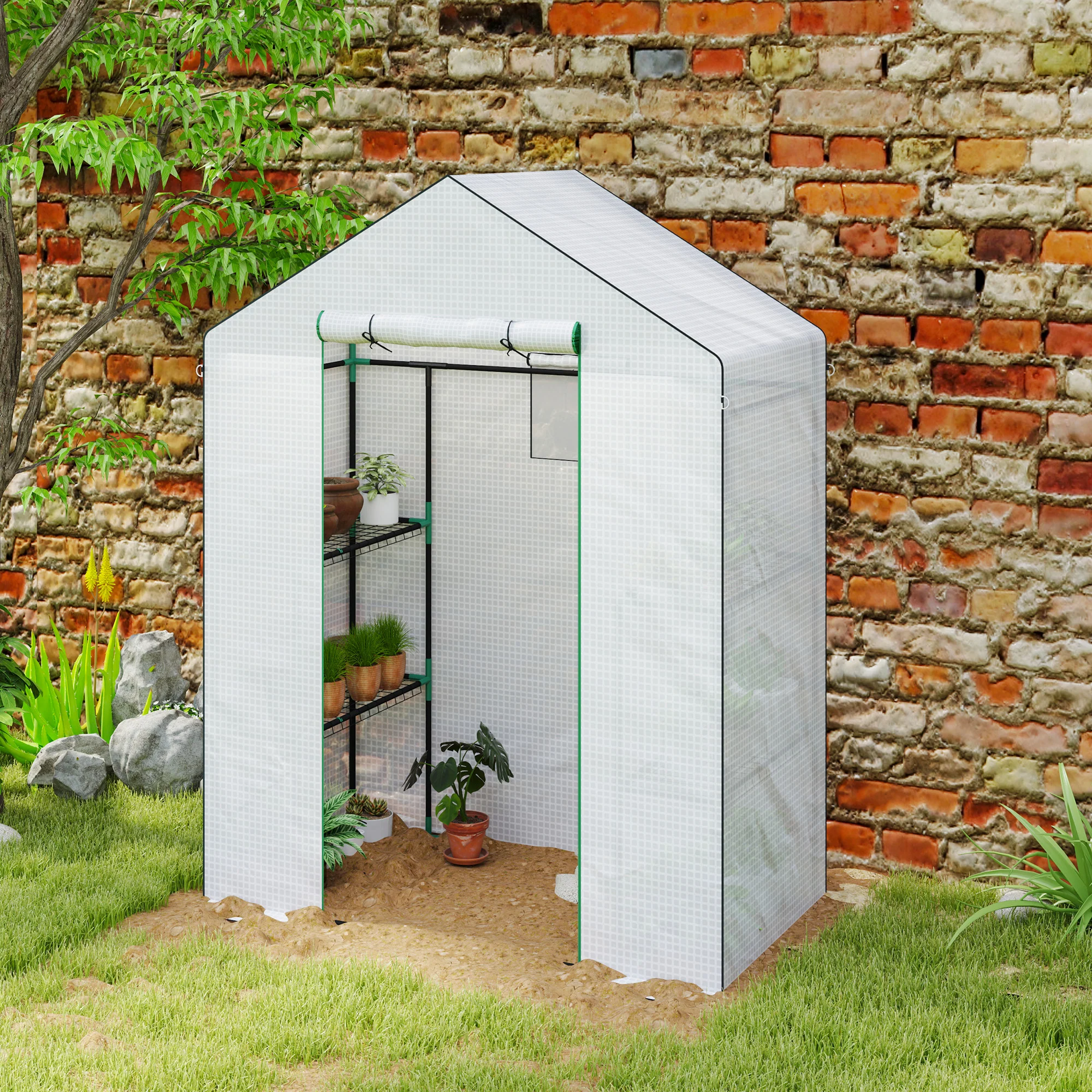 Outsunny Walk-in Greenhouse With, Outdoor Small Greenhouse, White - Image 8