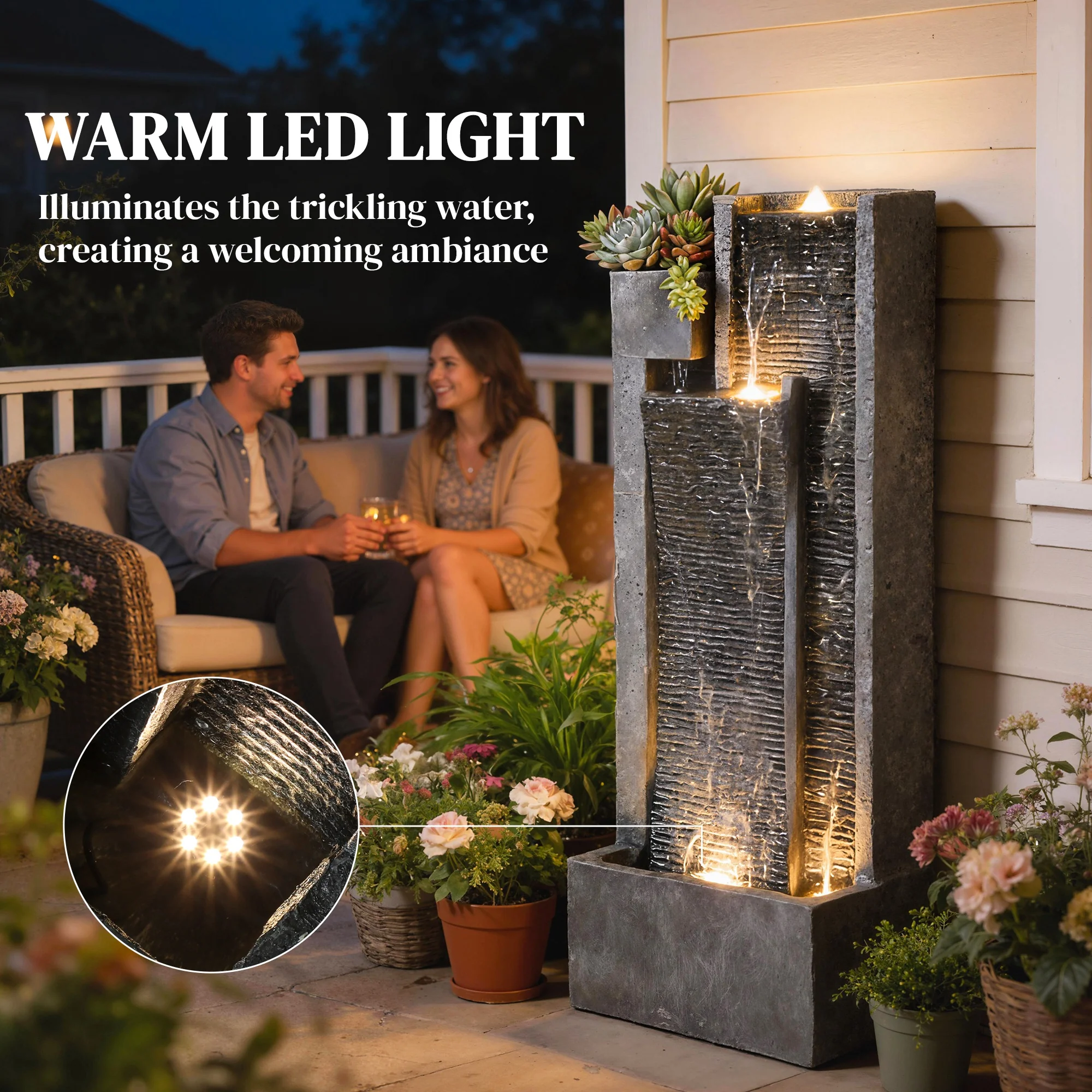 Outsunny Water Feature with Planter, Resin Waterfall Feature, Dark Grey - Image 5