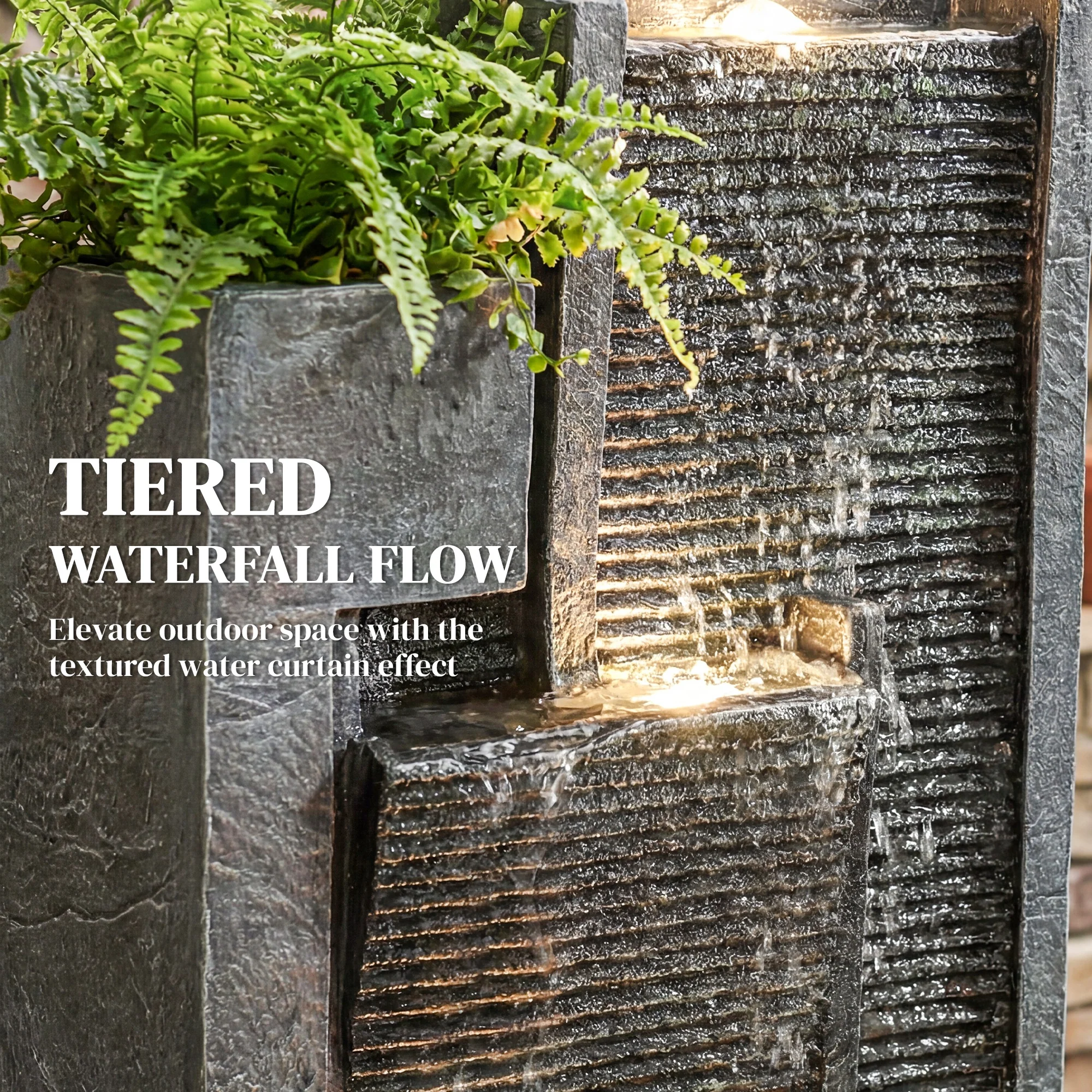 Outsunny Water Feature with Planter, Resin Waterfall Feature, Dark Grey - Image 6