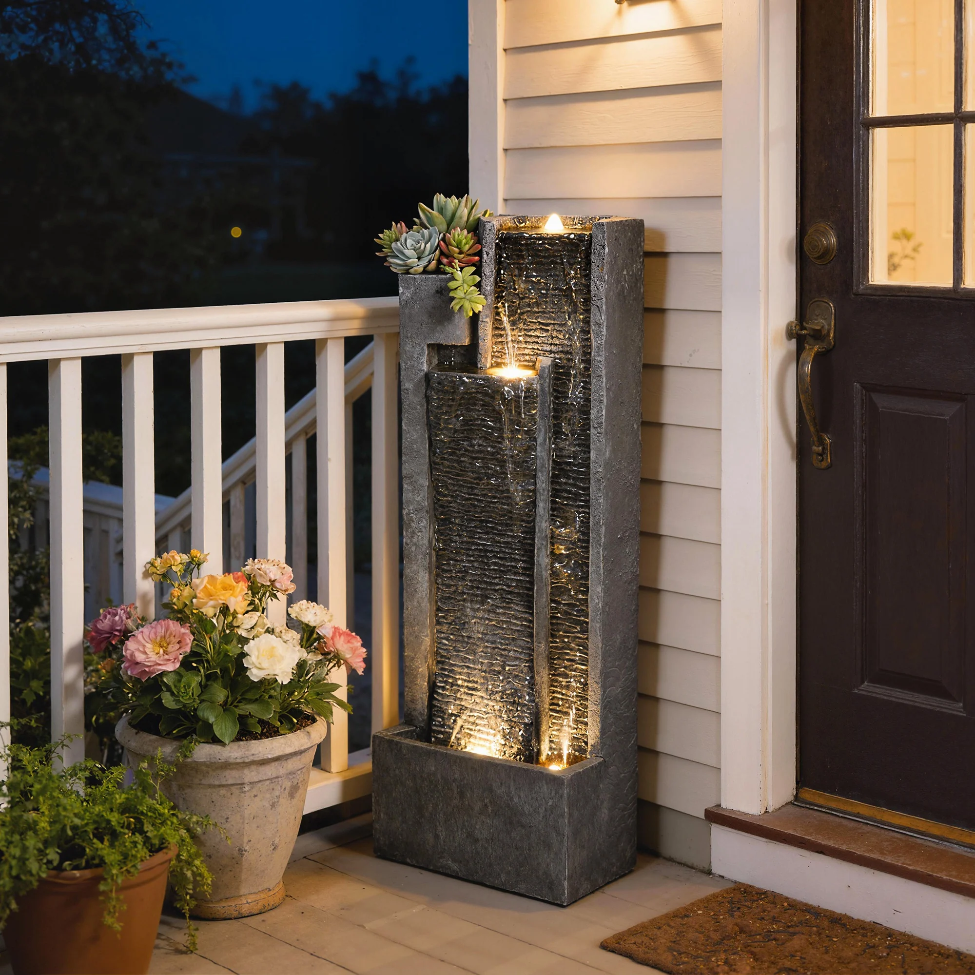 Outsunny Water Feature with Planter, Resin Waterfall Feature, Dark Grey - Image 9