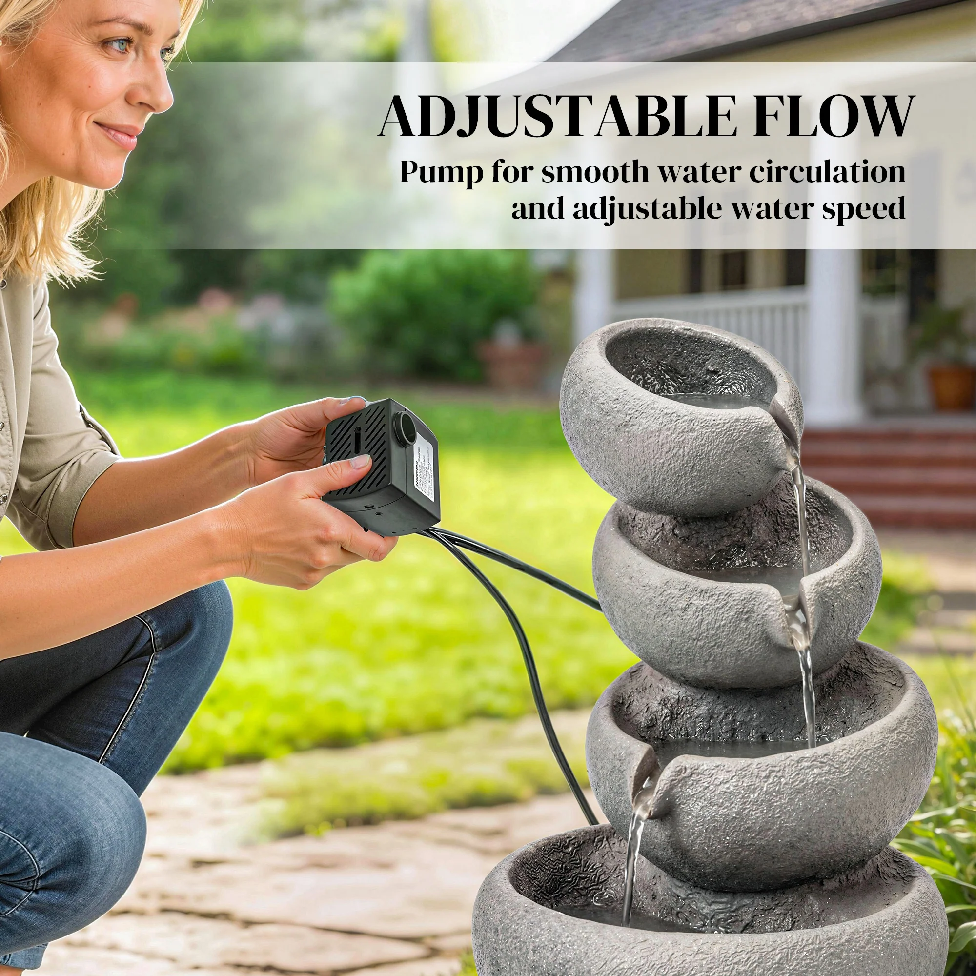 Outsunny Water Fountain Outdoor, 4-Tier Garden Water Feature - Image 4