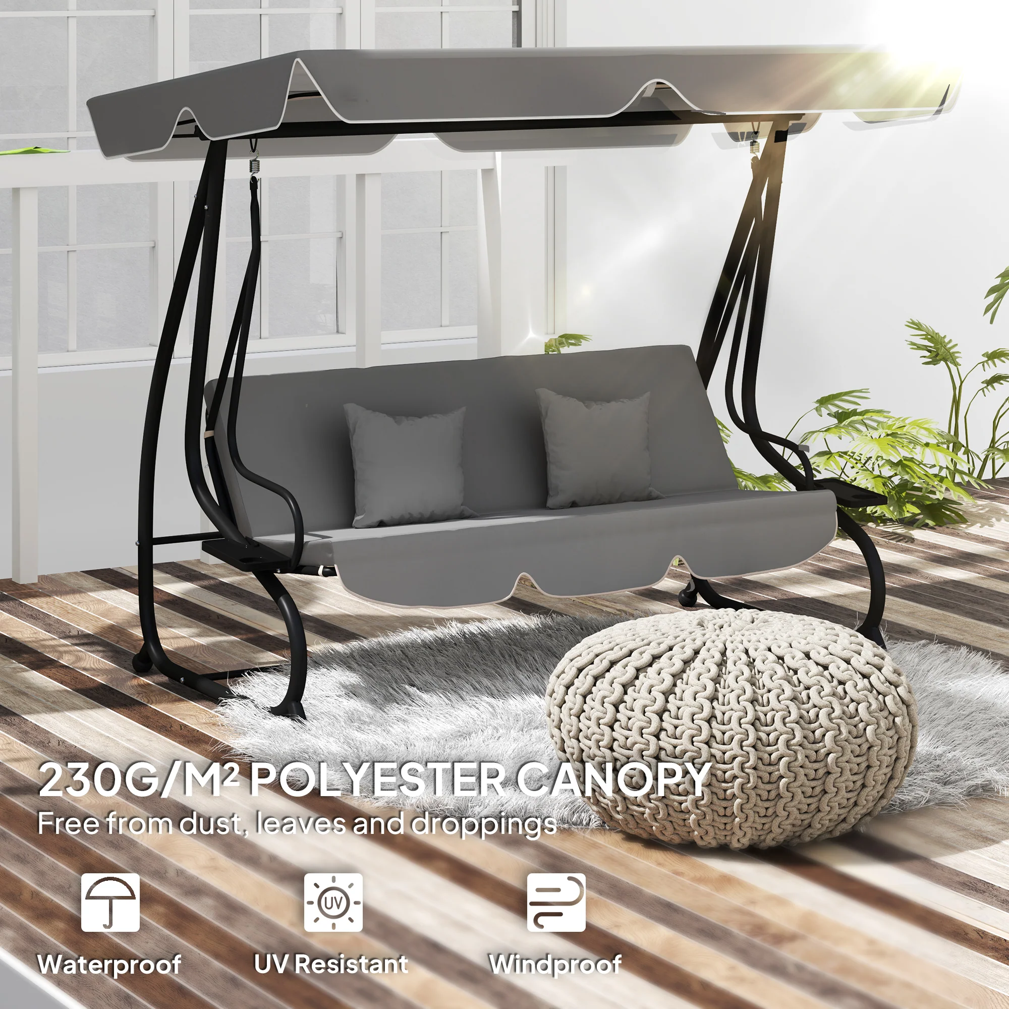 Outsunny Waterproof Garden Swing Canopy Replacement 3 Seater - Image 12