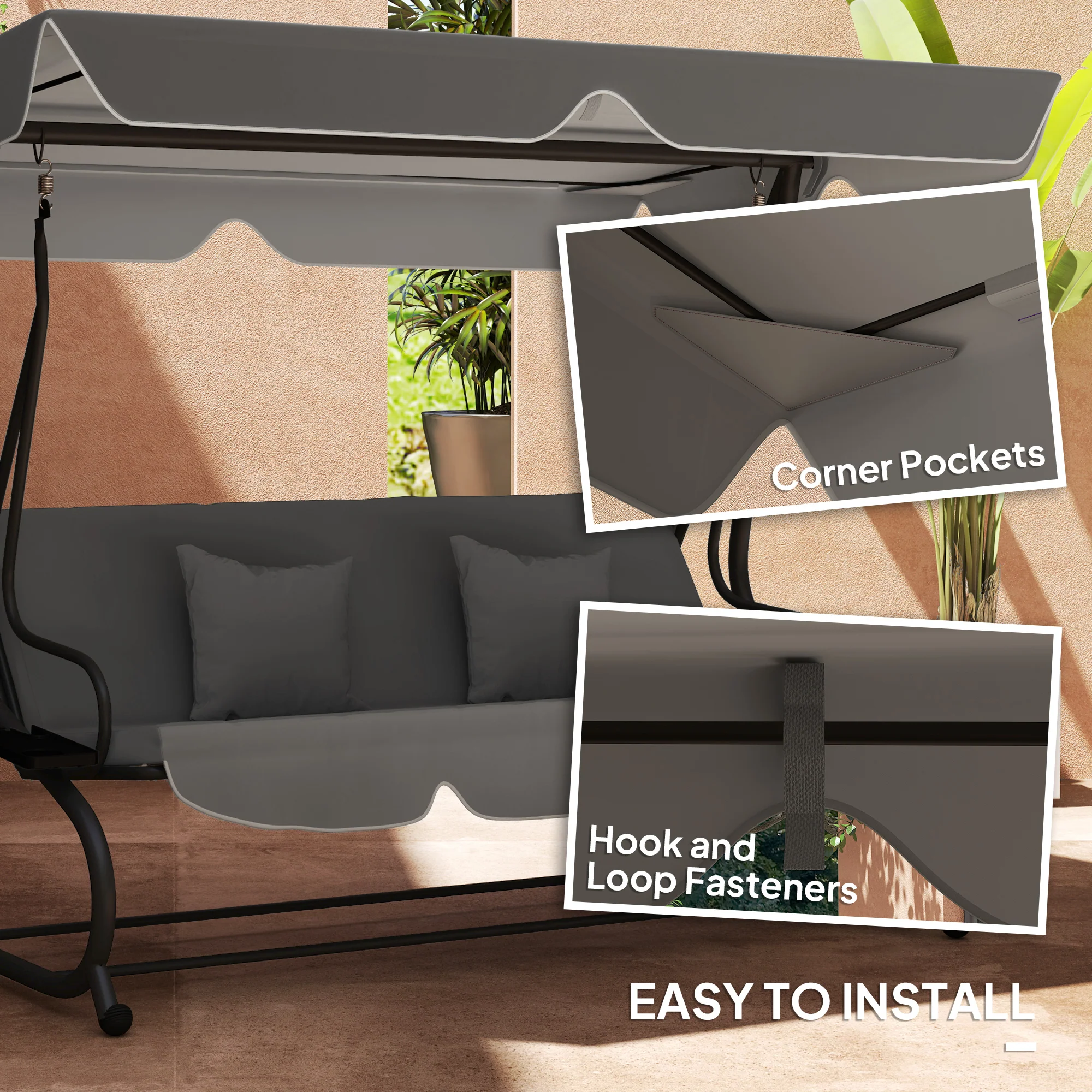 Outsunny Waterproof Garden Swing Canopy Replacement 3 Seater - Image 13