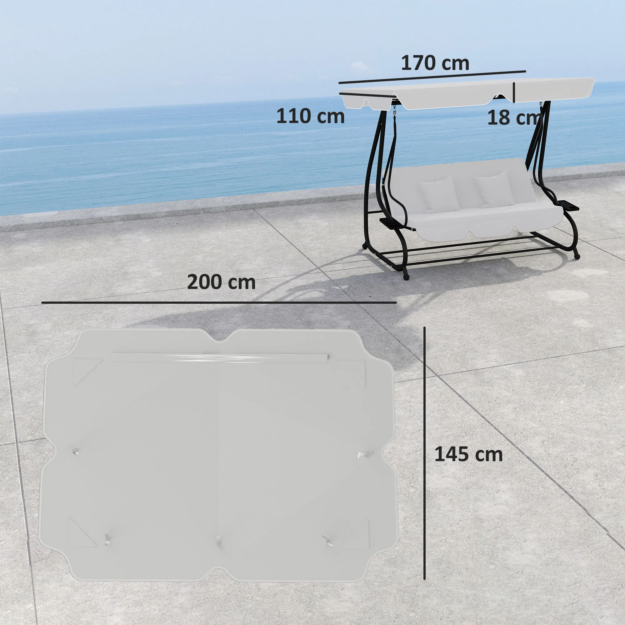 Outsunny Waterproof Garden Swing Canopy Replacement 3 Seater - Image 14