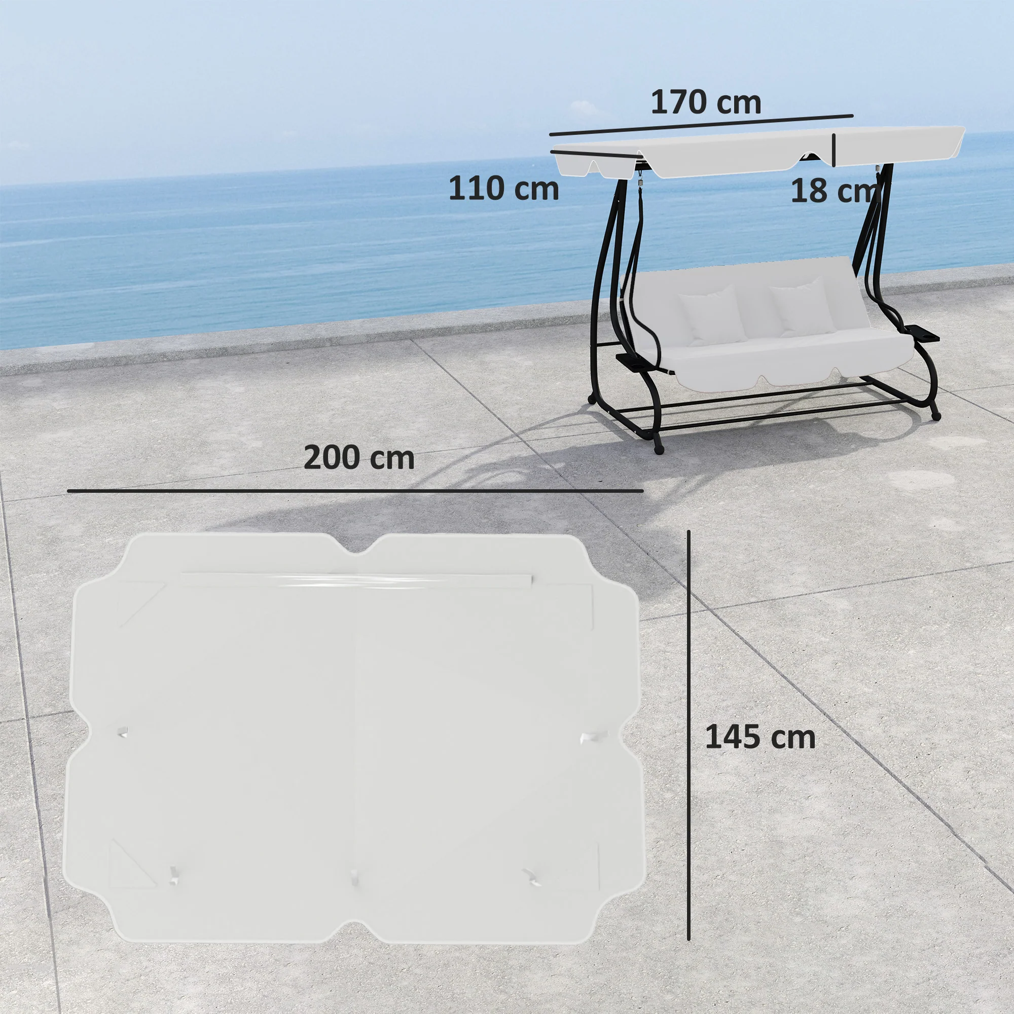 Outsunny Waterproof Garden Swing Canopy Replacement 3 Seater - Image 23